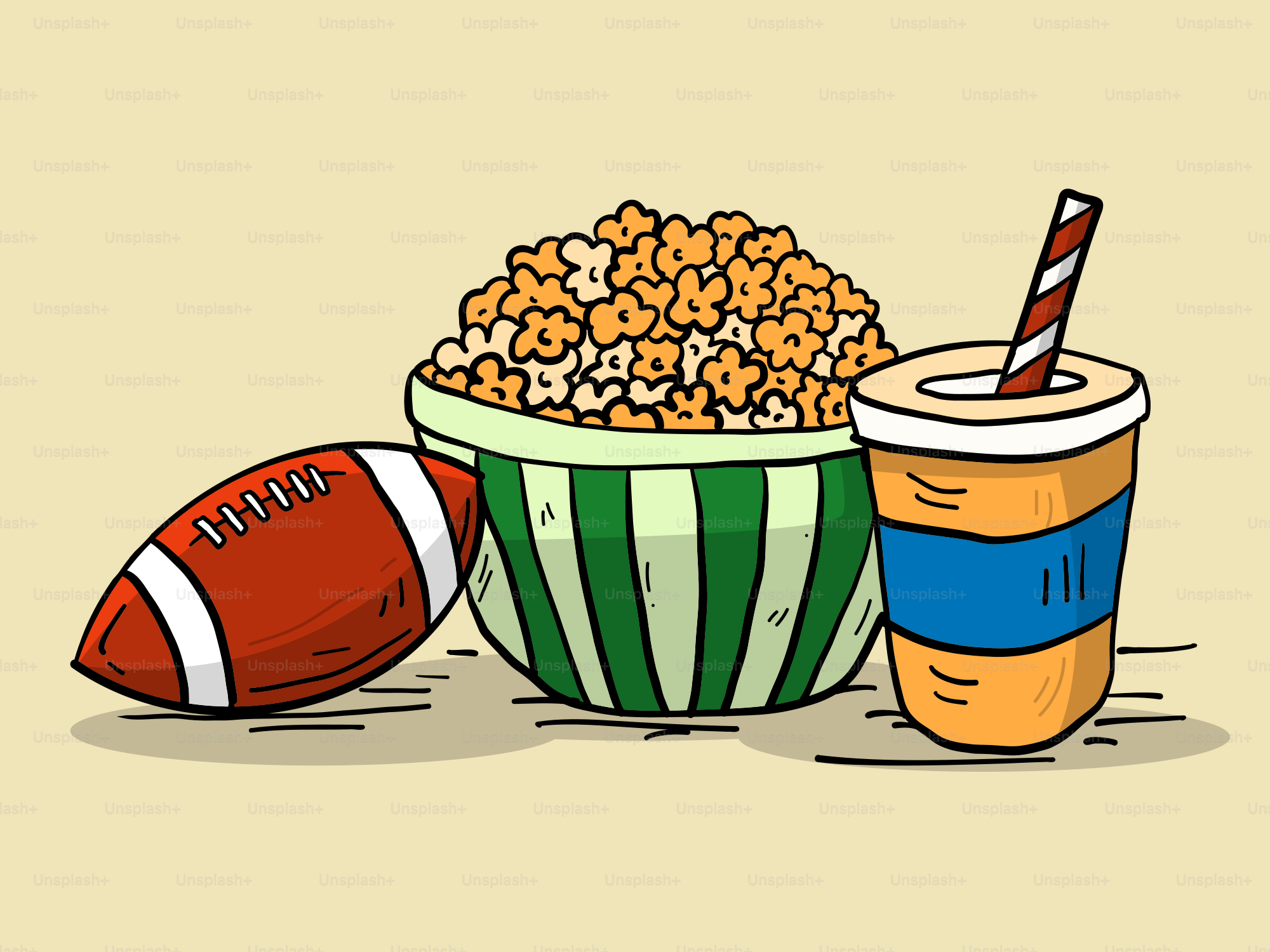 American football, popcorn, and a drink