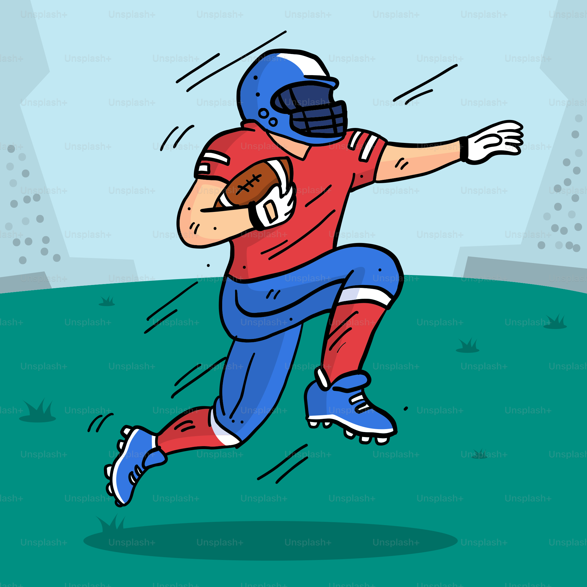 Football player running with ball on field