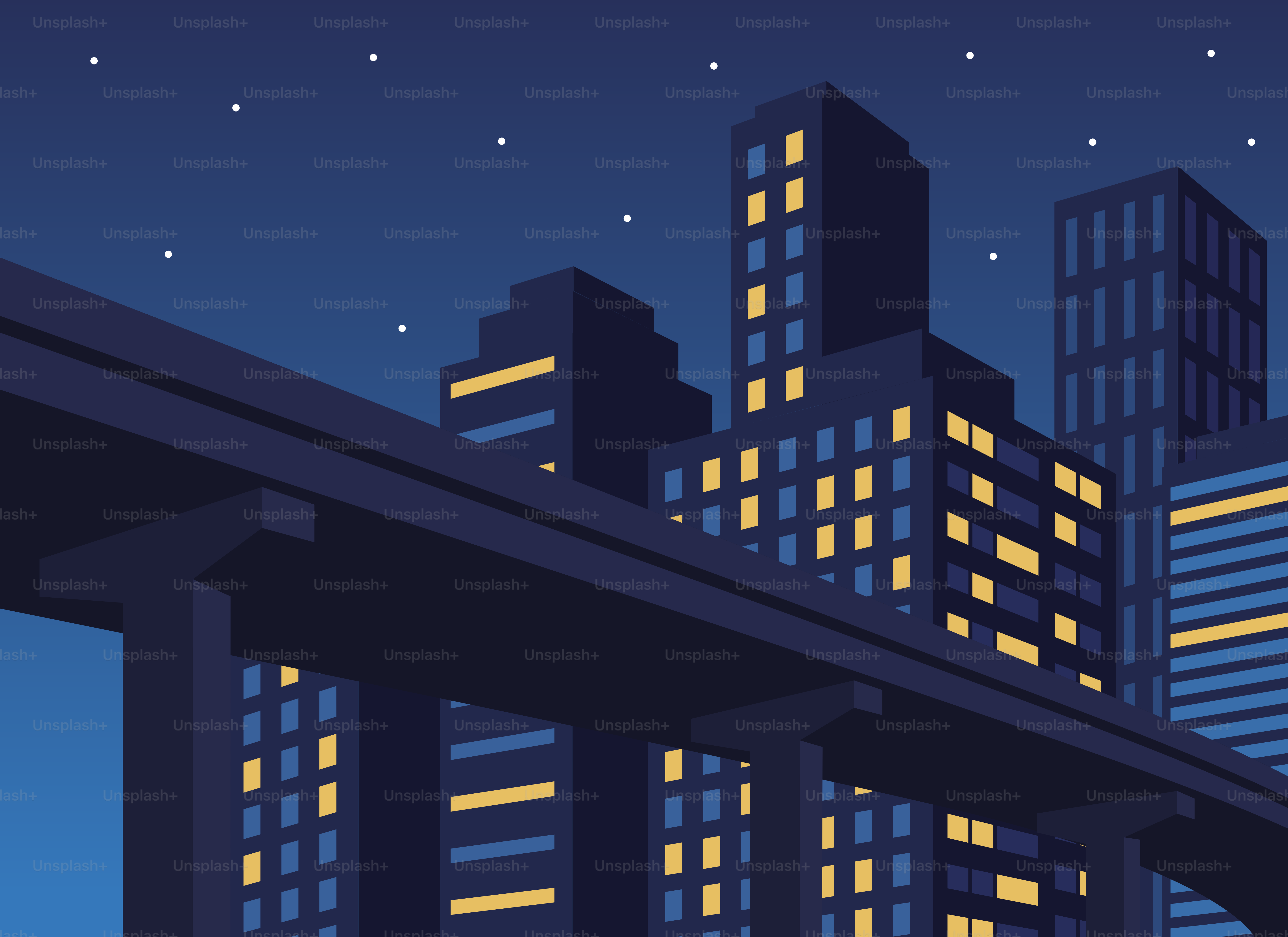 Skyline della città di notte con binario monorotaia