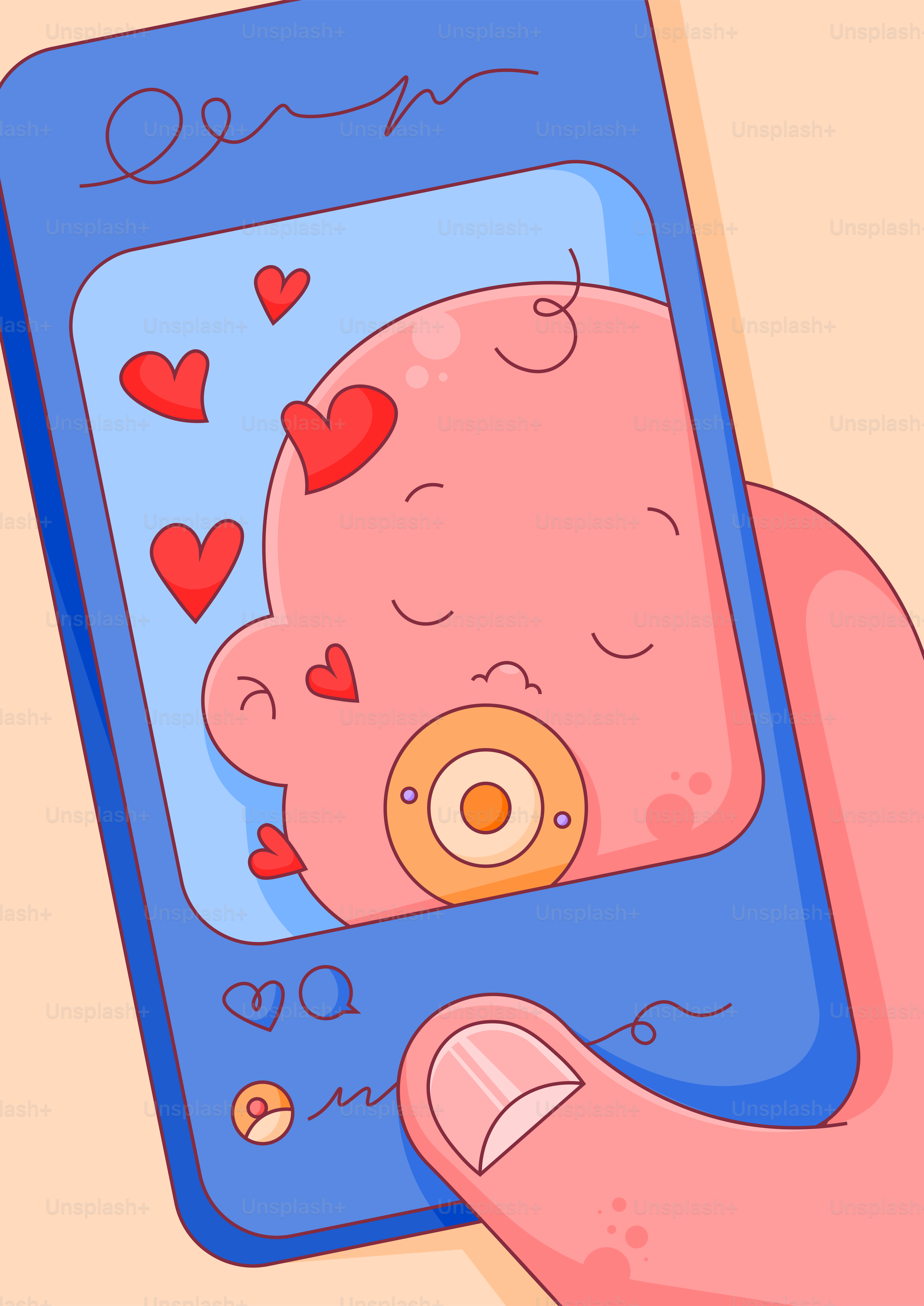 Babys Gesicht mit Herzen auf einem Smartphone-Bildschirm.