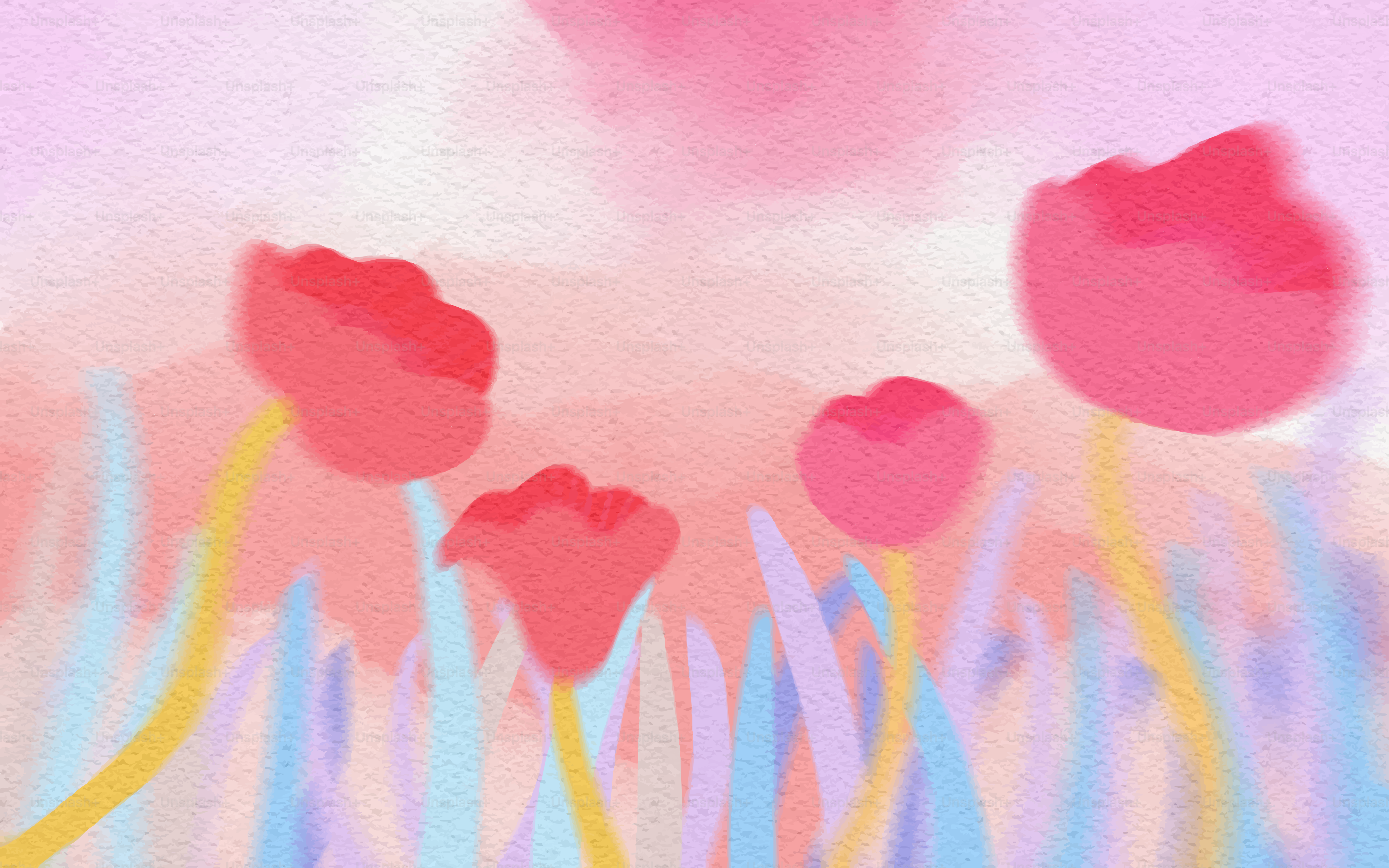 Soft focus pink flowers with pastel grass