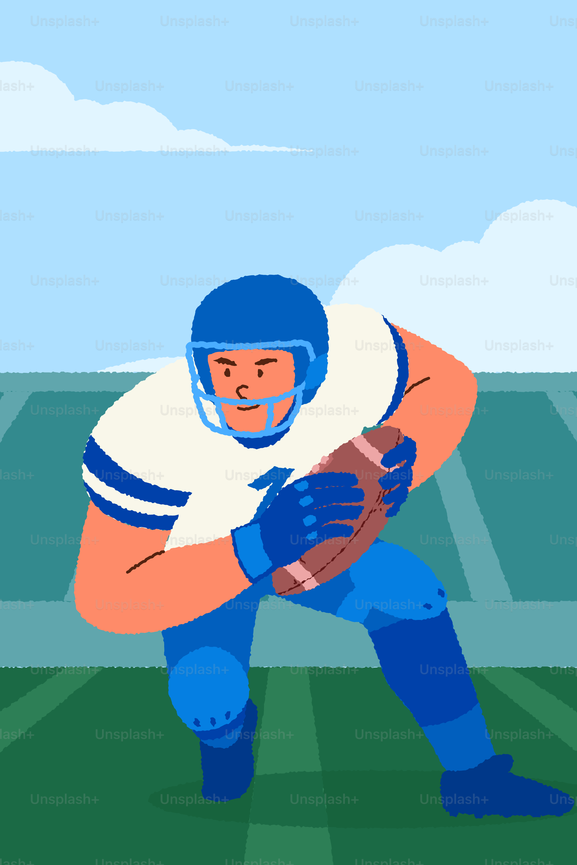 Jogador de futebol americano correndo com a bola no campo