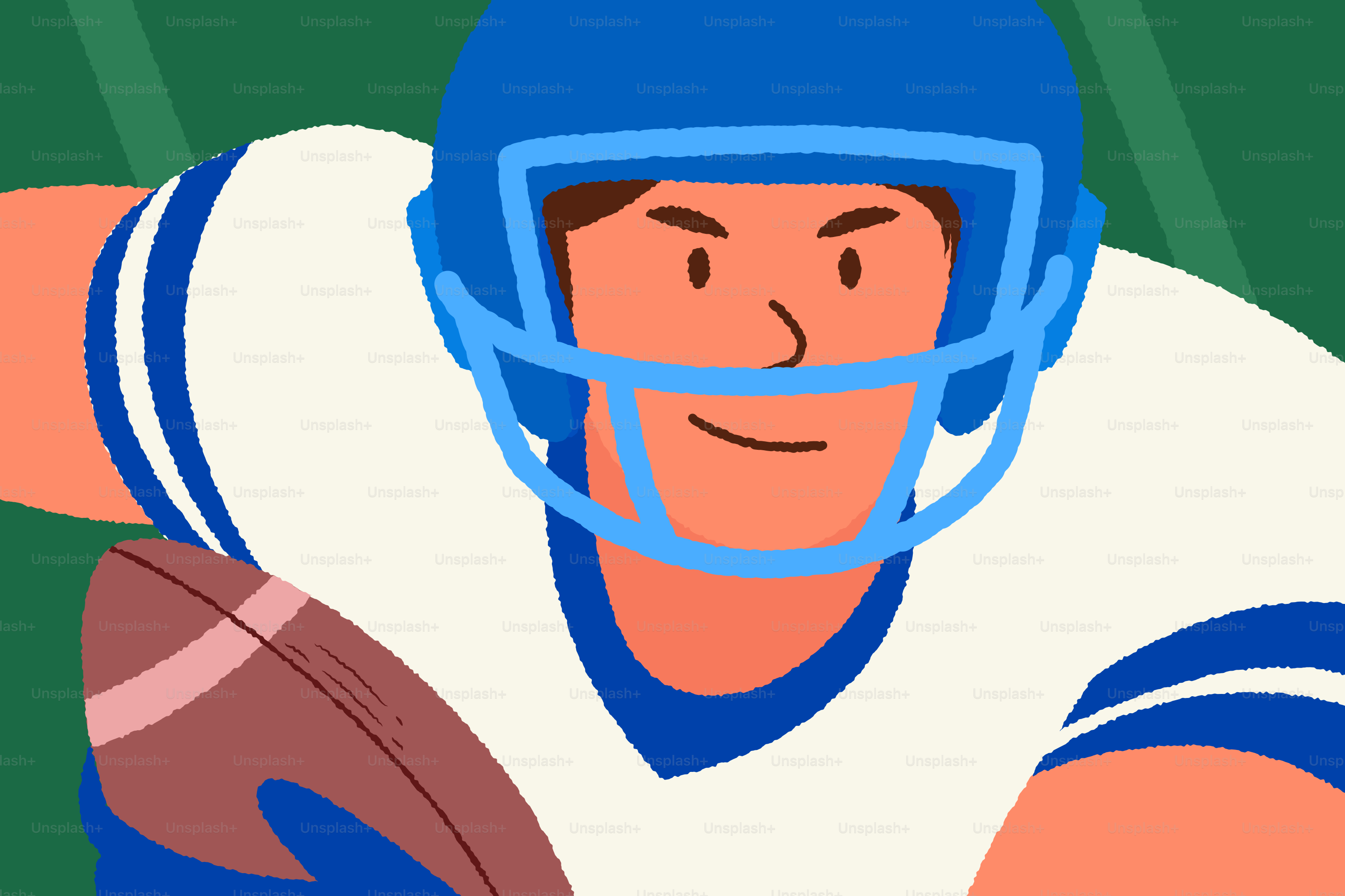 Ein Footballspieler mit blauem Helm läuft mit dem Ball