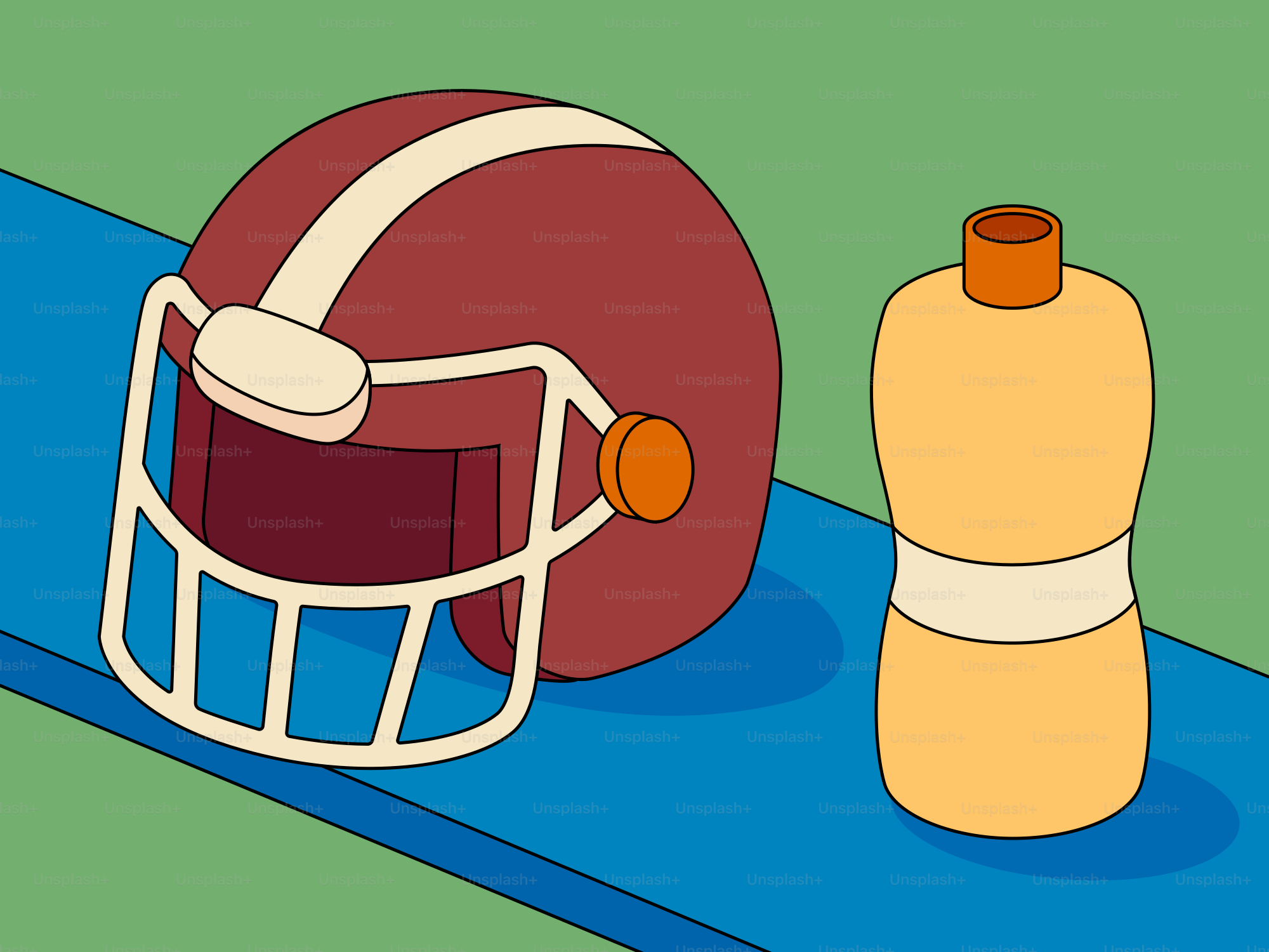 A football helmet and a bottle of sunscreen.