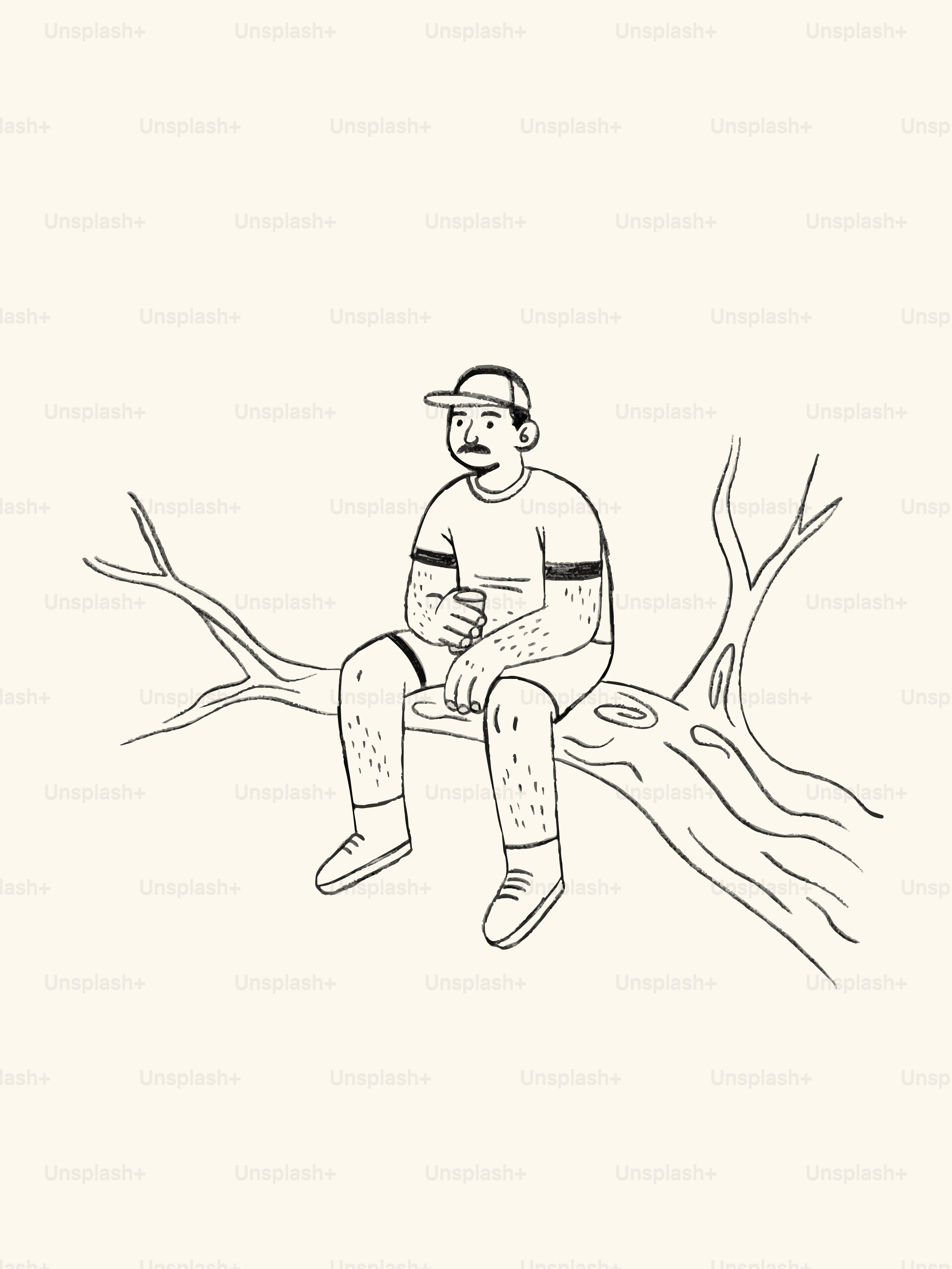 Man sitting on a tree branch