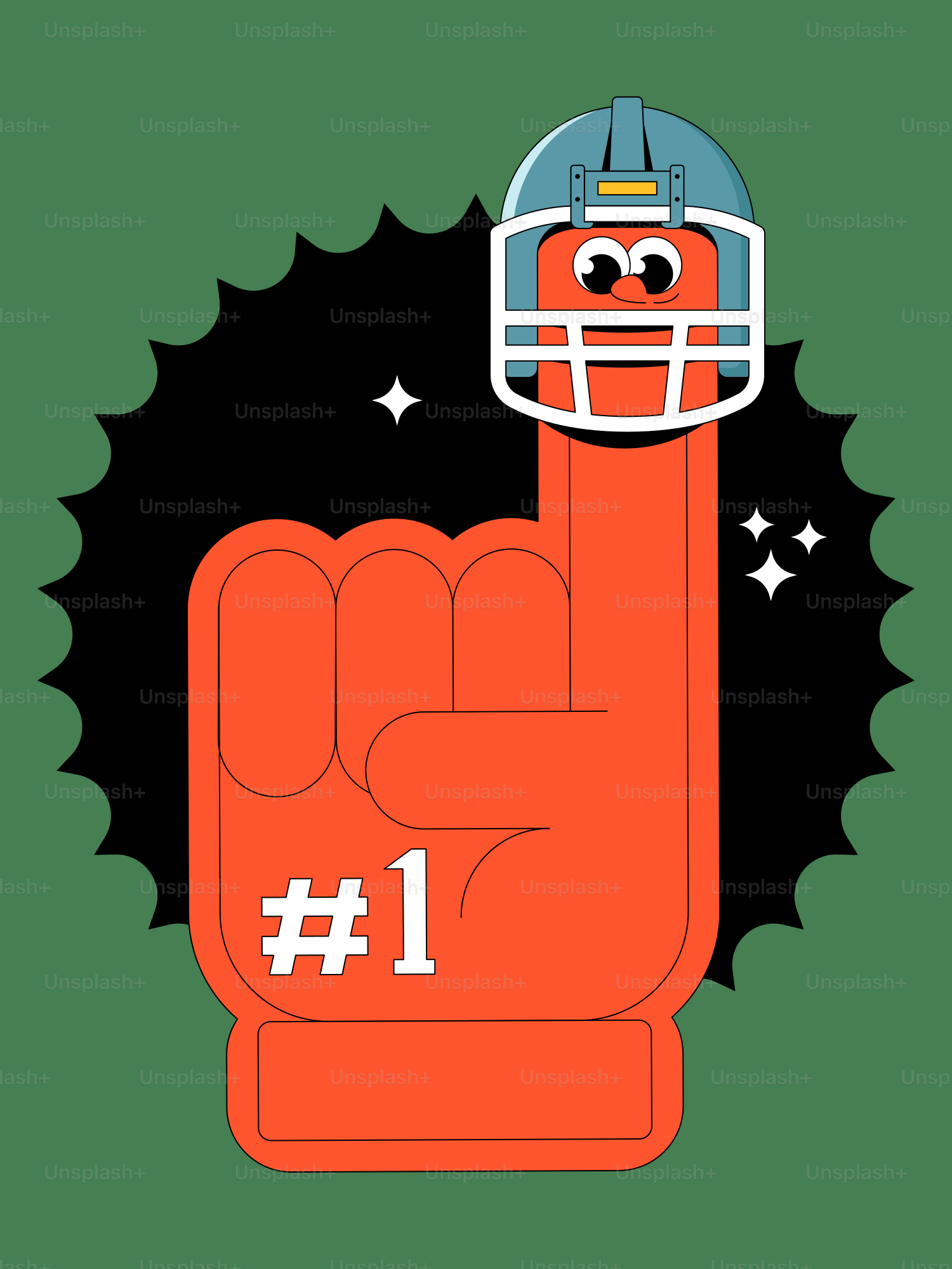 A foam finger with a football helmet and #1.