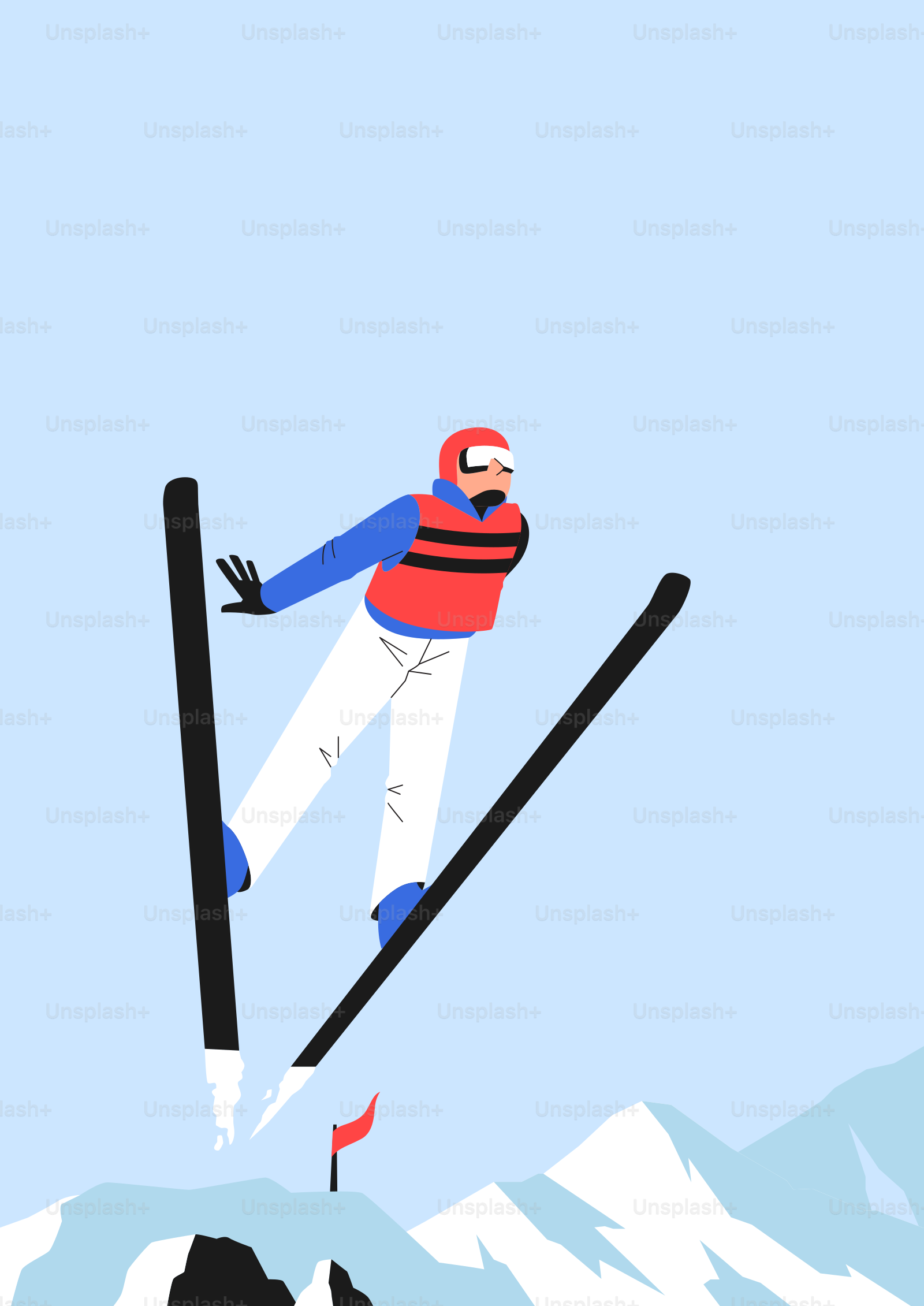 A person ski jumping from a snowy mountain peak.