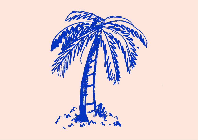 Blaue Palmen-Skizze auf hellrosa Hintergrund