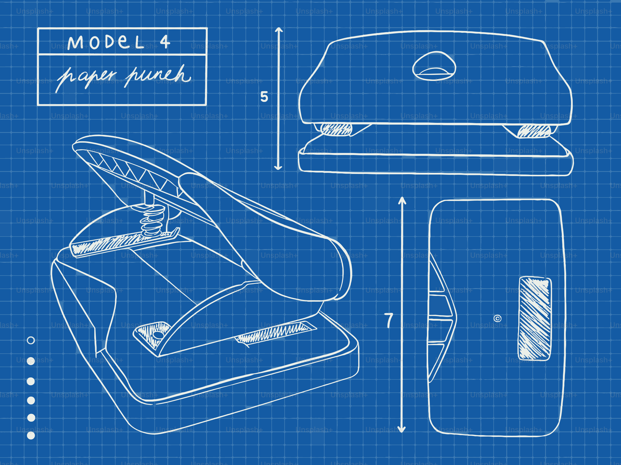Blueprint of a paper punch with dimensions