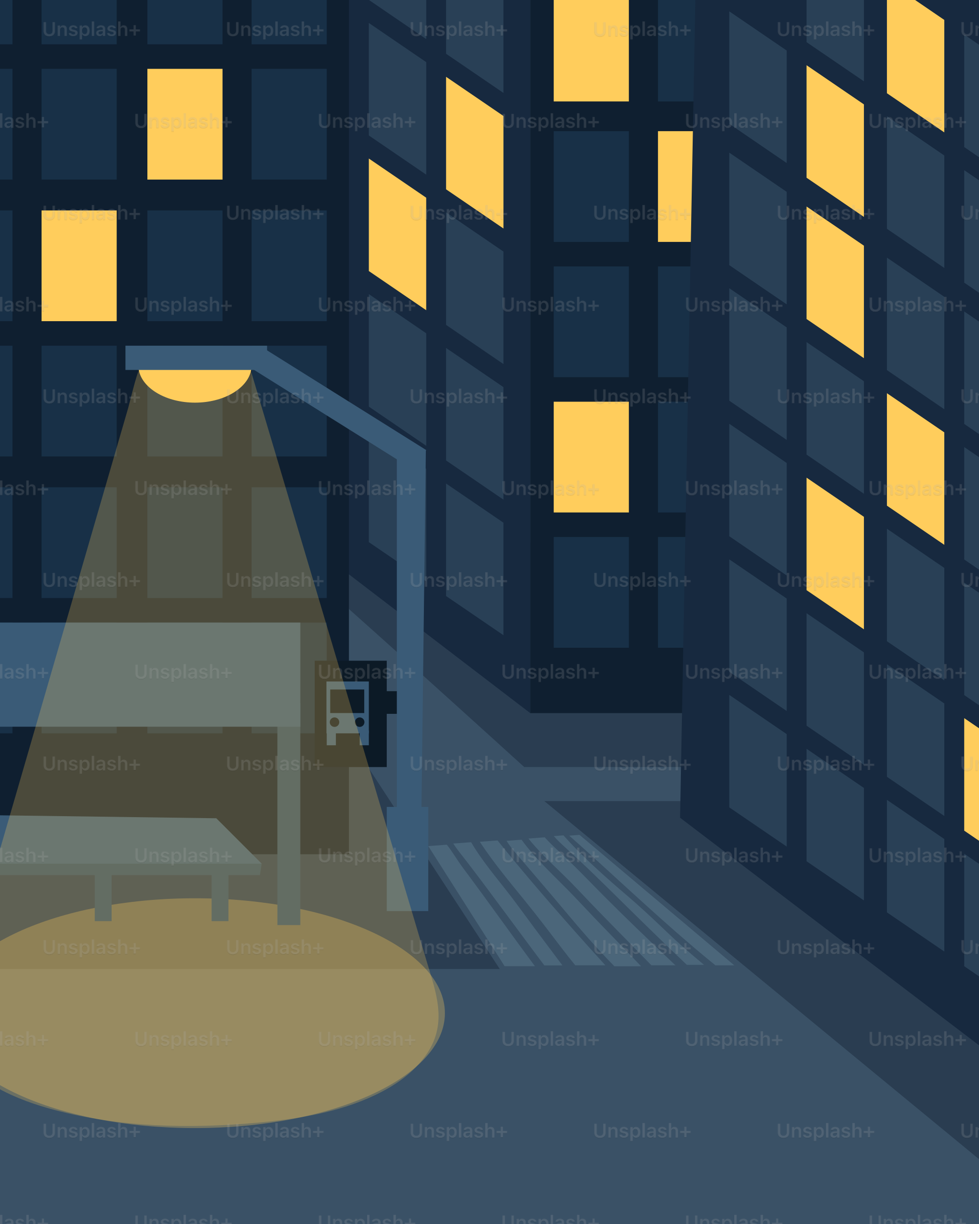 Streetlight illuminates an empty bench at night