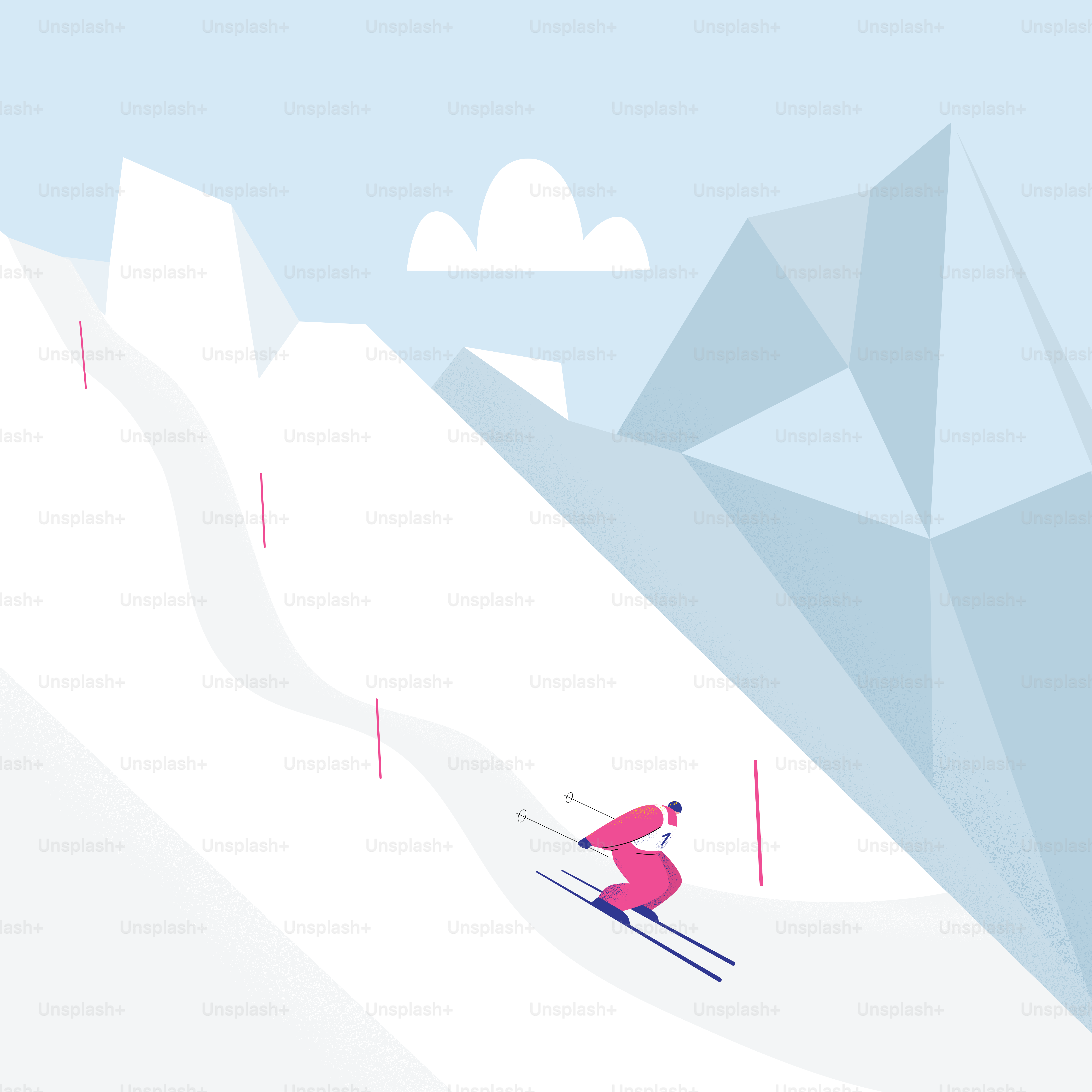 A skier descends a snowy mountain slope.