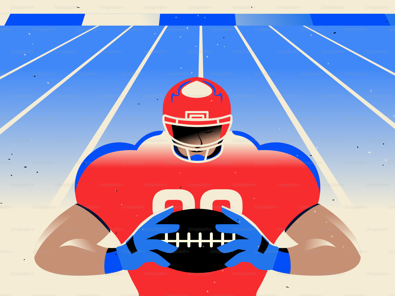 Football player in red uniform holding a ball on field