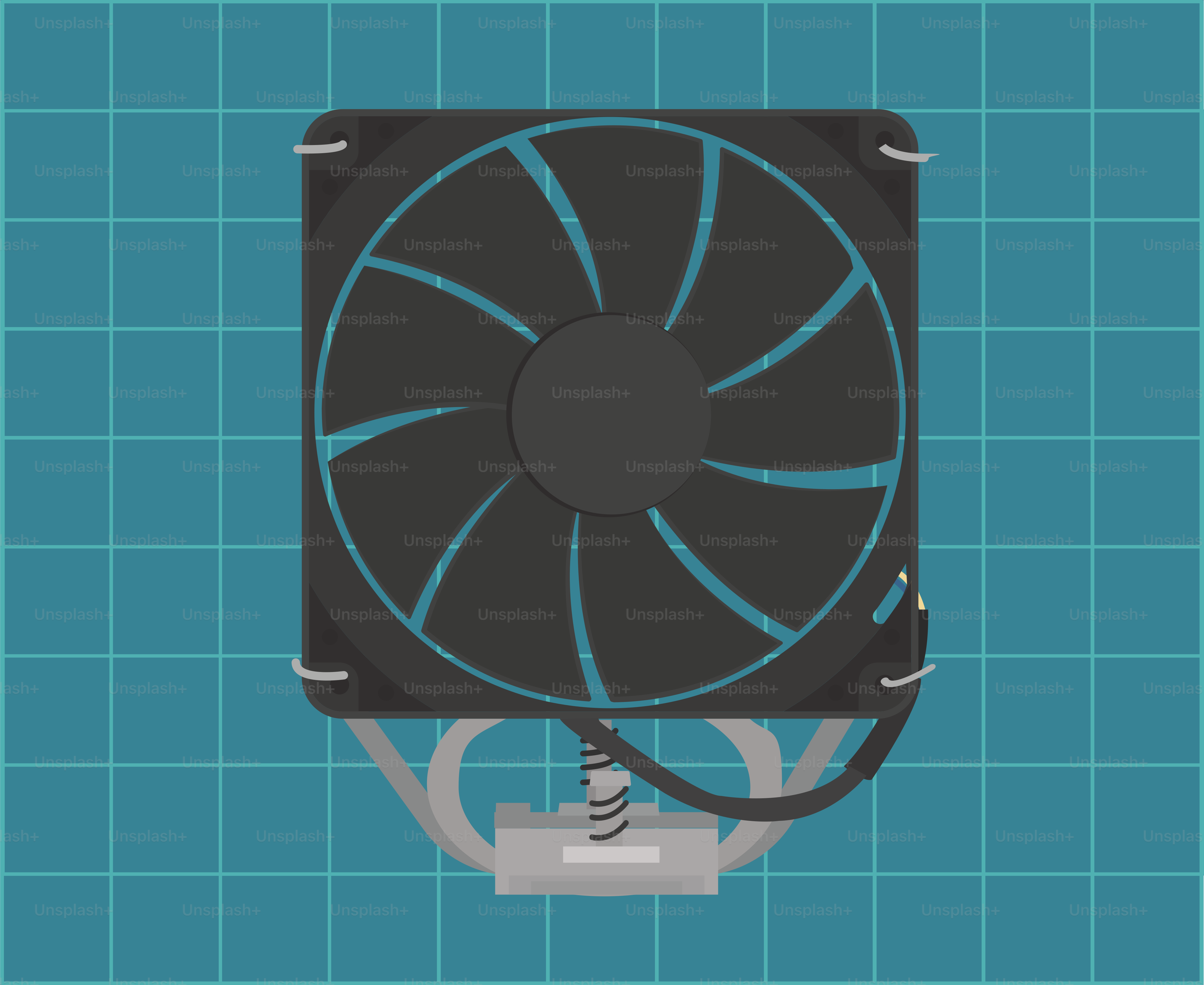 Computer fan with blue accents on grid background