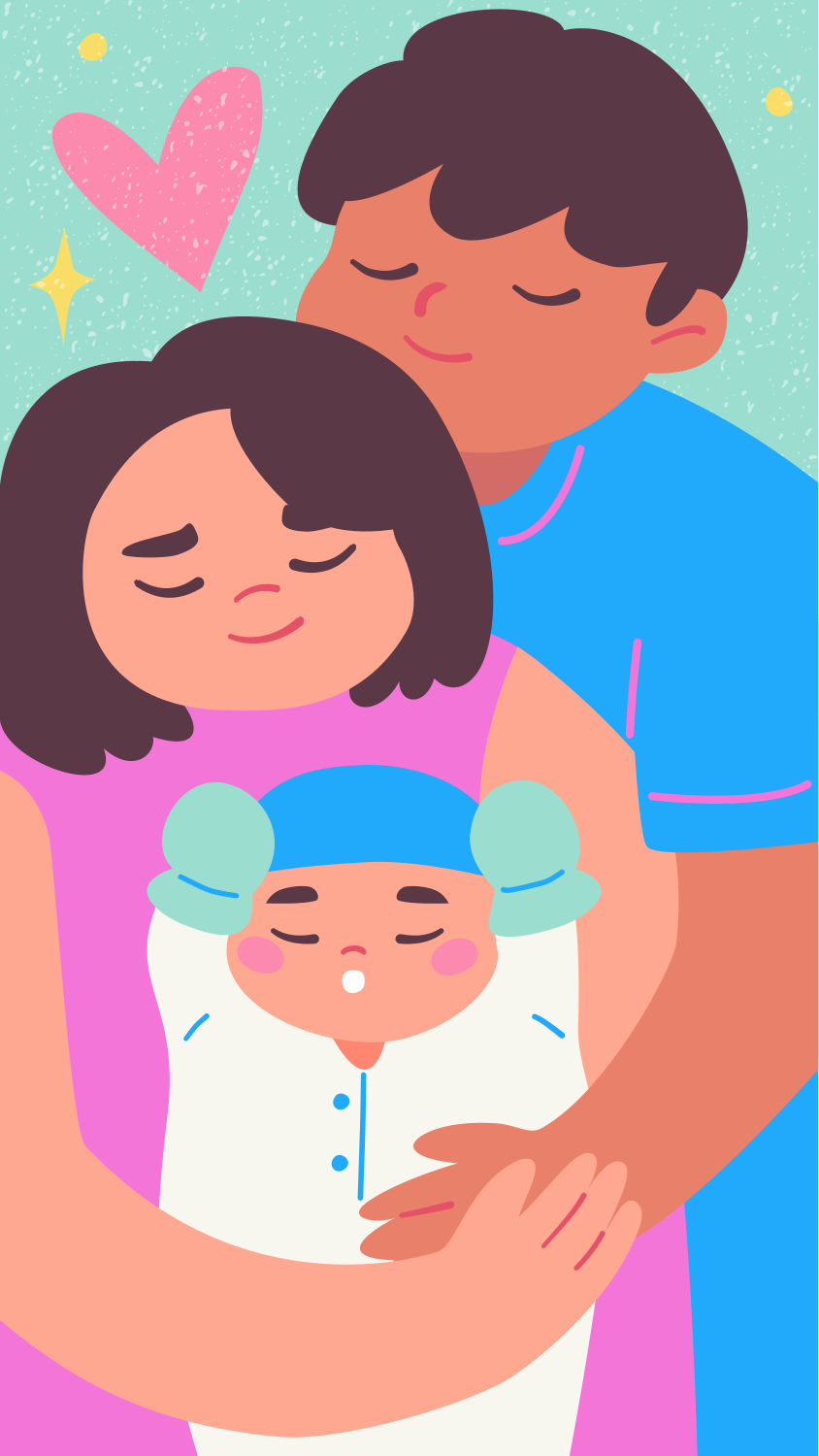A loving family holding their newborn baby