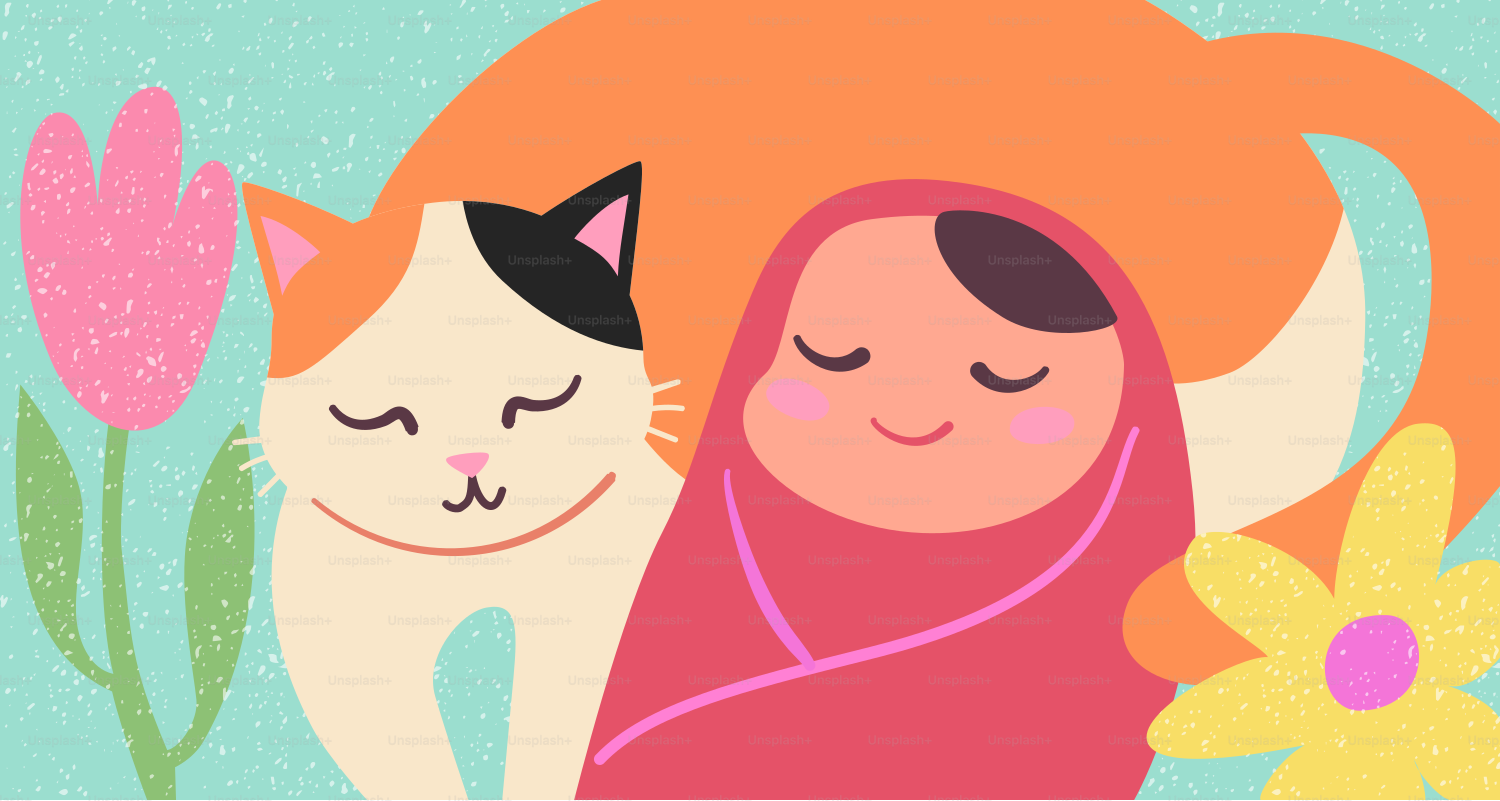 A cat and a baby wrapped in a pink blanket.