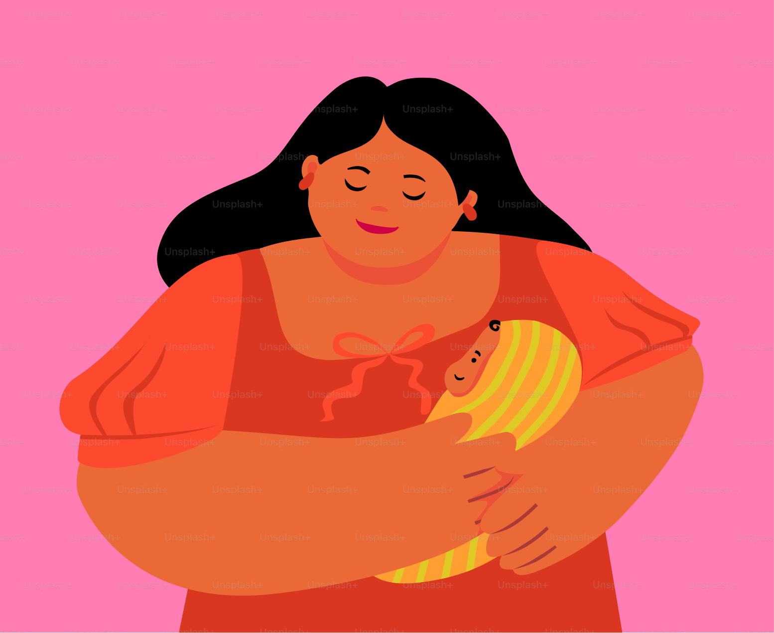 A mother lovingly holds her newborn baby.