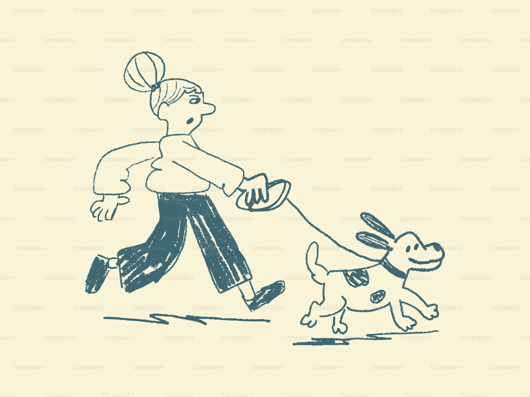 Una persona pasea a un perro feliz con correa