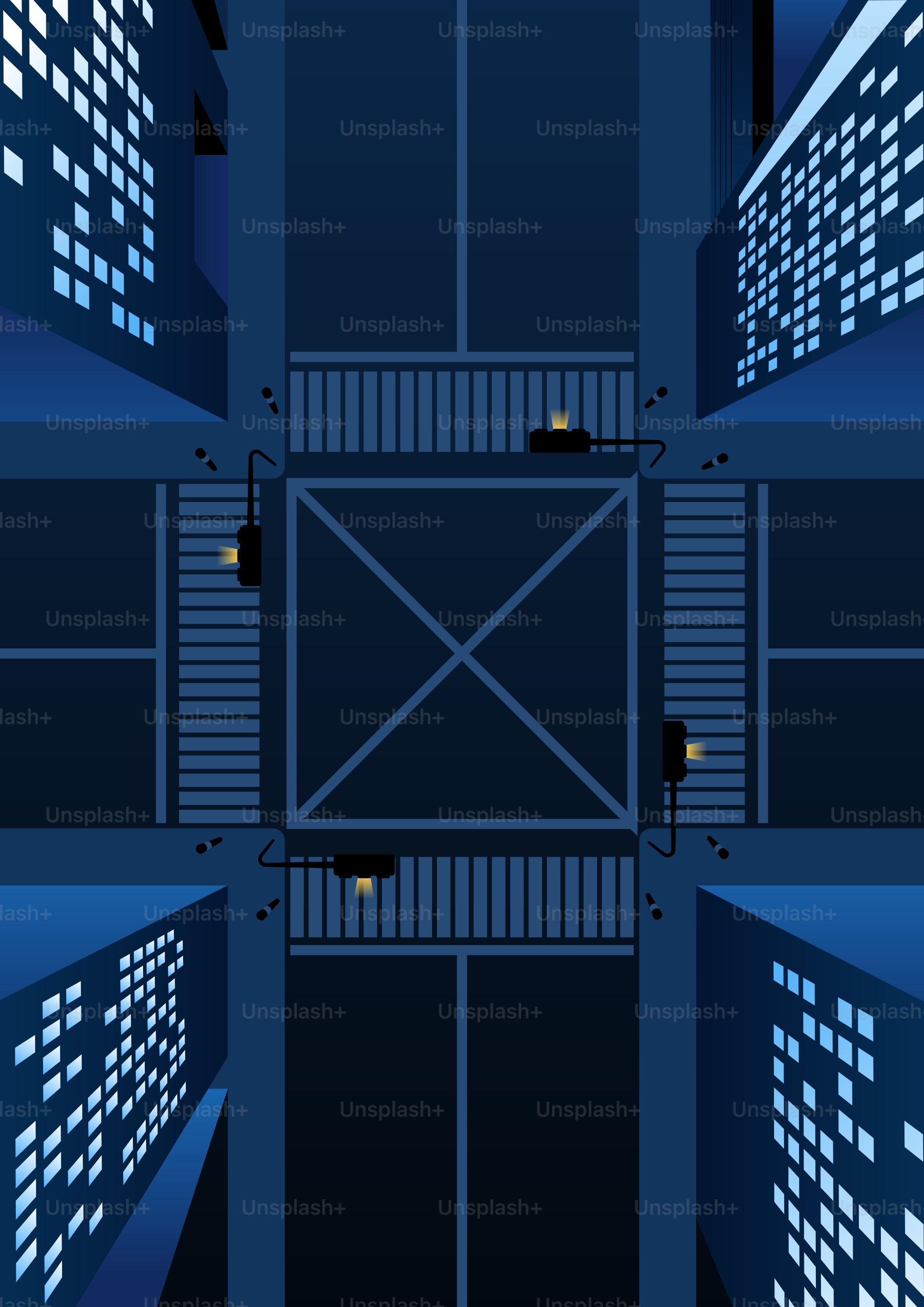 Aerial view of a dark cityscape at night