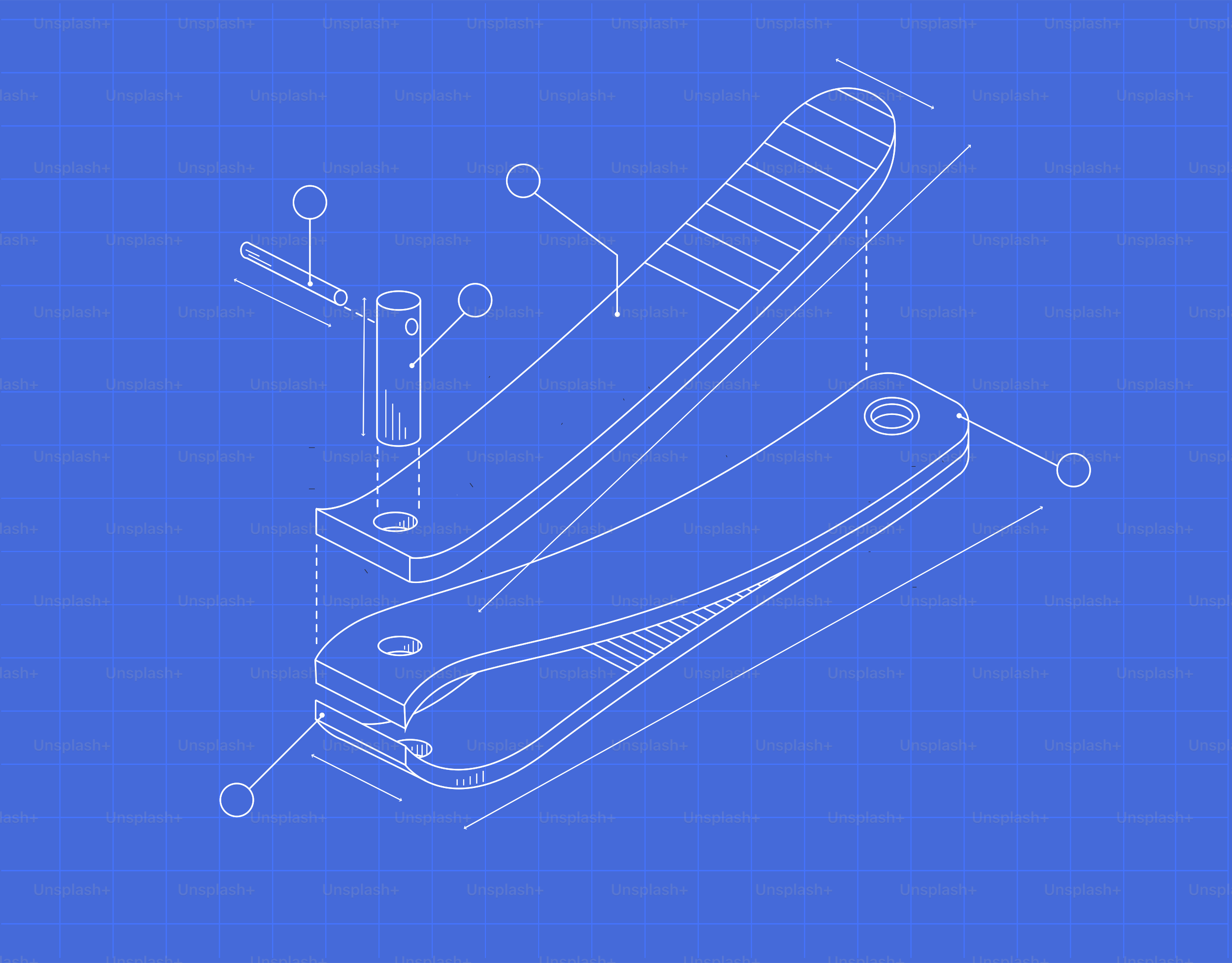 Blueprint of a mechanical device with callouts