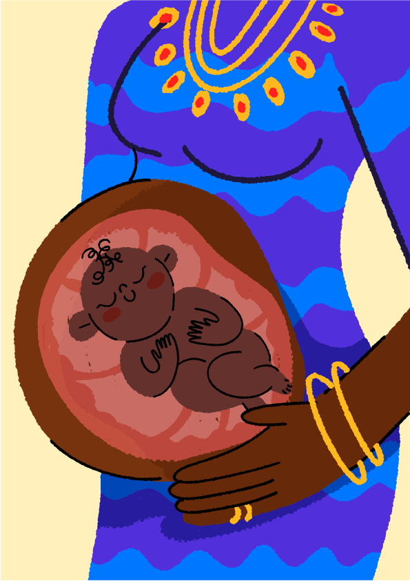 Pregnant woman holding her belly with baby inside.