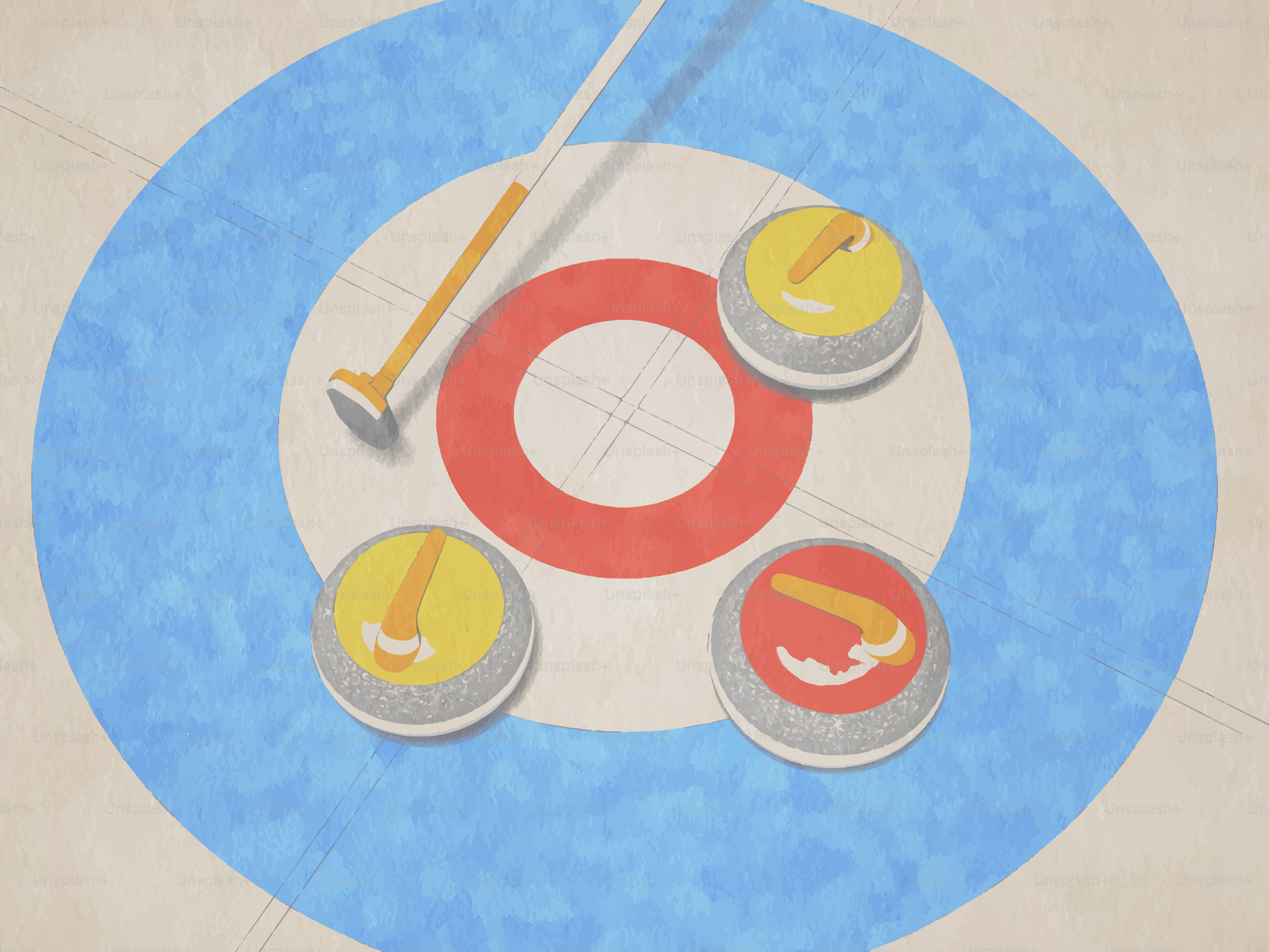 Curling stones and broom on ice target vector – Illustration Image on ...