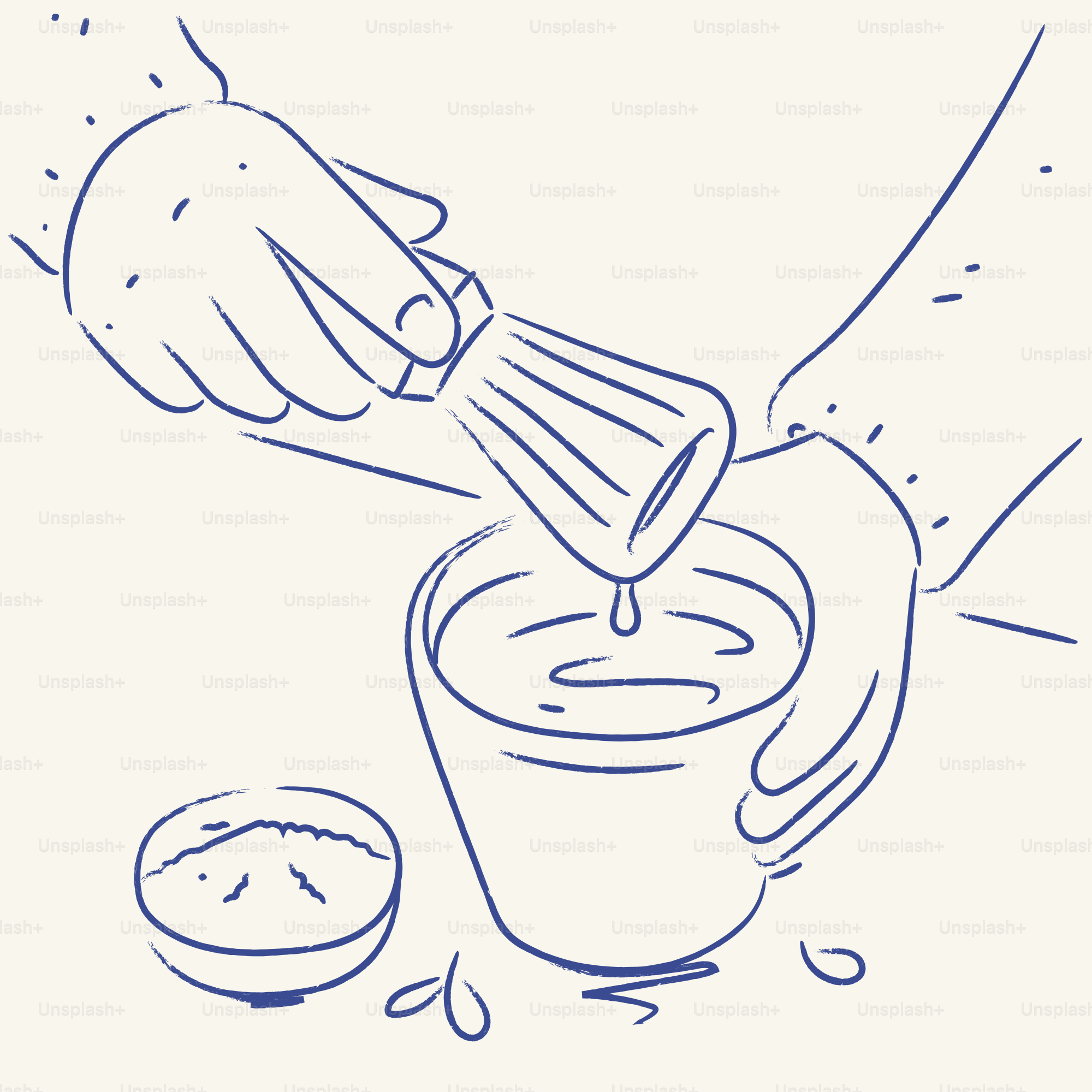Hands whisking ingredients in a bowl with a small dish.