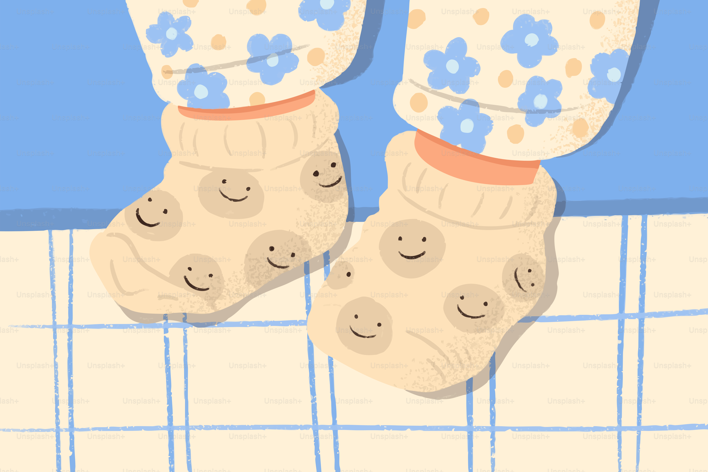 Cozy socks with smiley faces on feet
