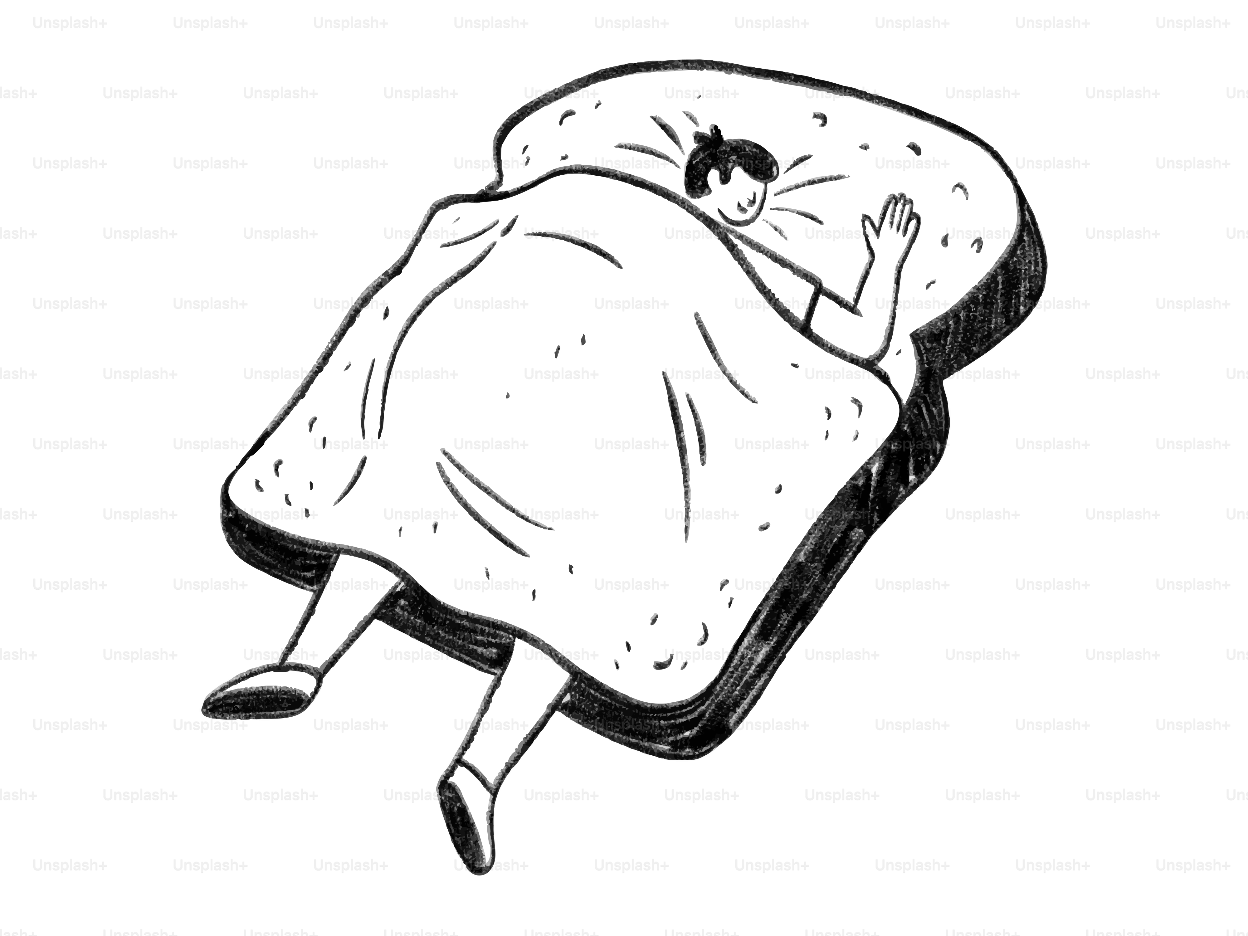 Eine Person, die in einer Scheibe Brot schläft.