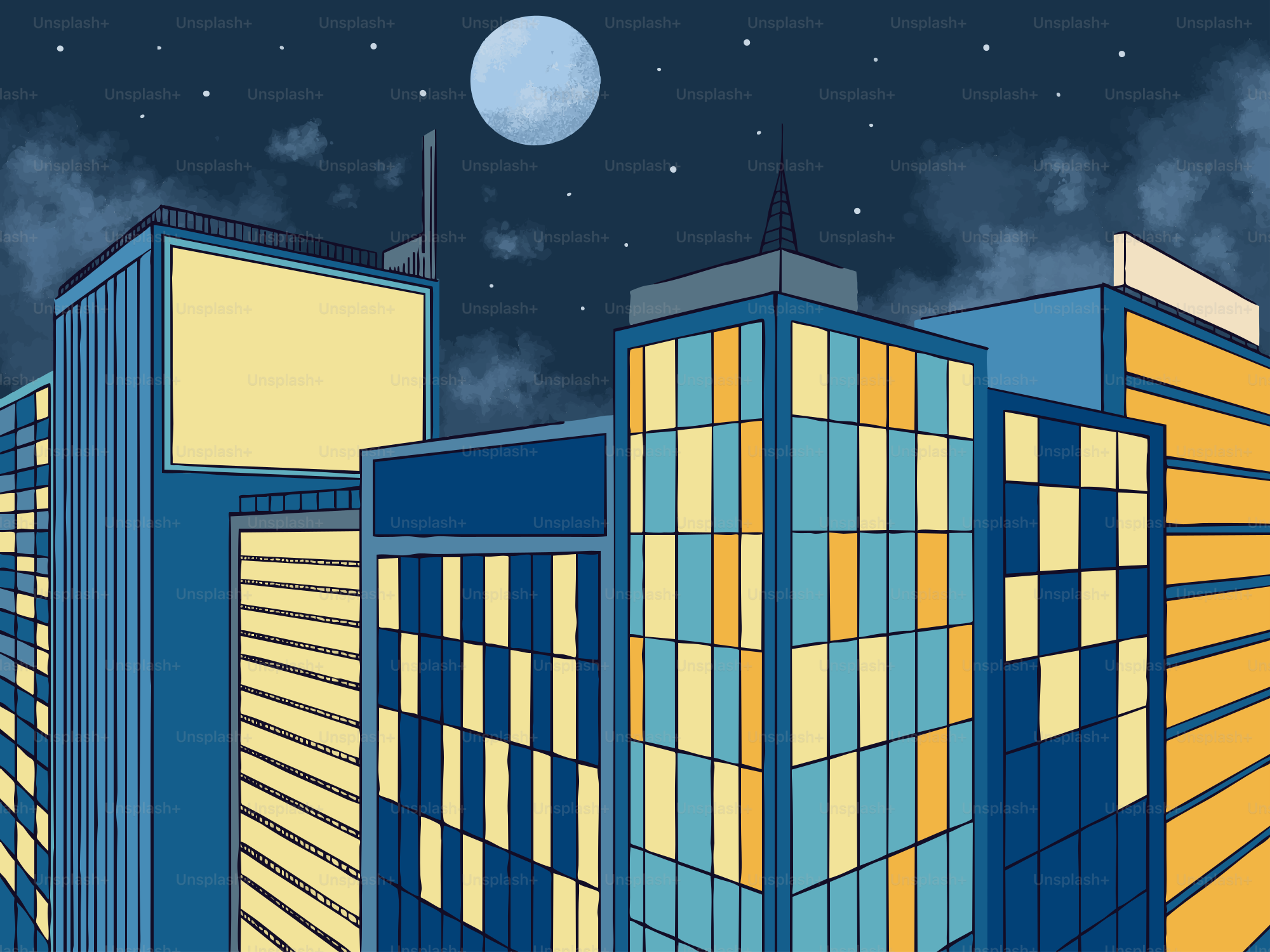 City skyline at night with a full moon. vector – Dark Image on Unsplash
