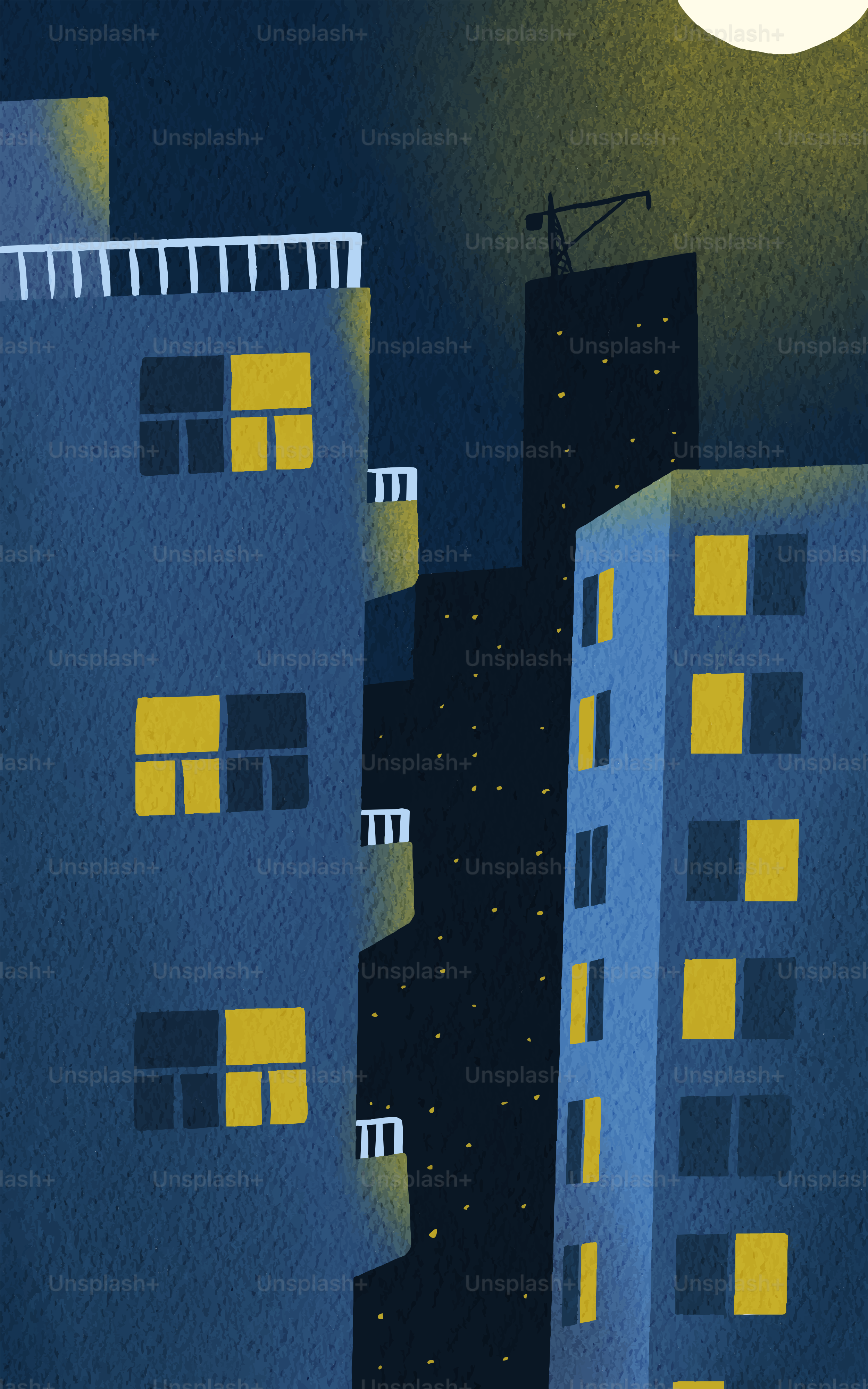 밤에 노란색 불빛이 켜진 아파트 건물들