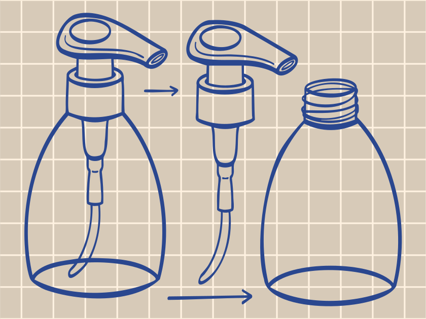 Bote de bomba desmontado con piezas separadas