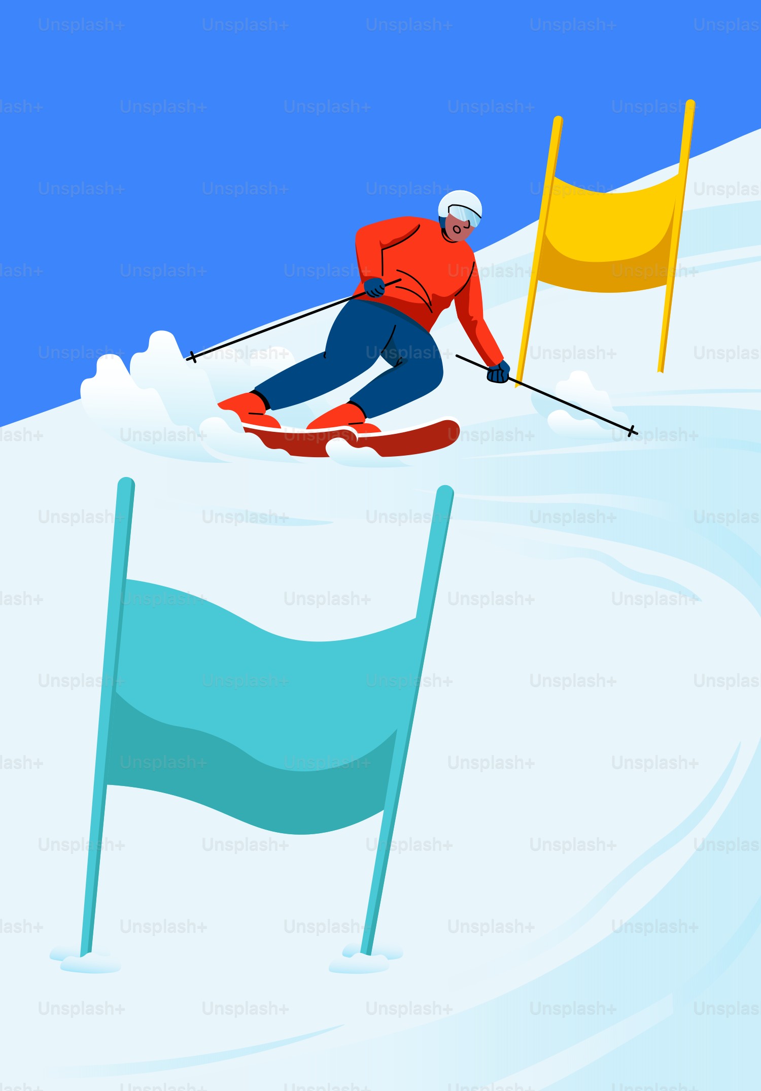 Un skieur parcourt un parcours de slalom enneigé avec des portails.