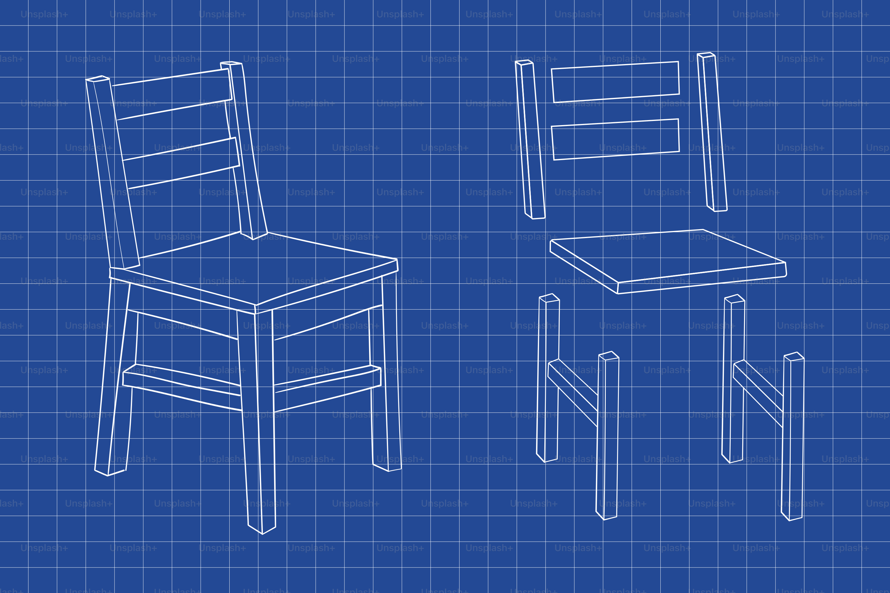 Blueprint of a wooden chair on graph paper