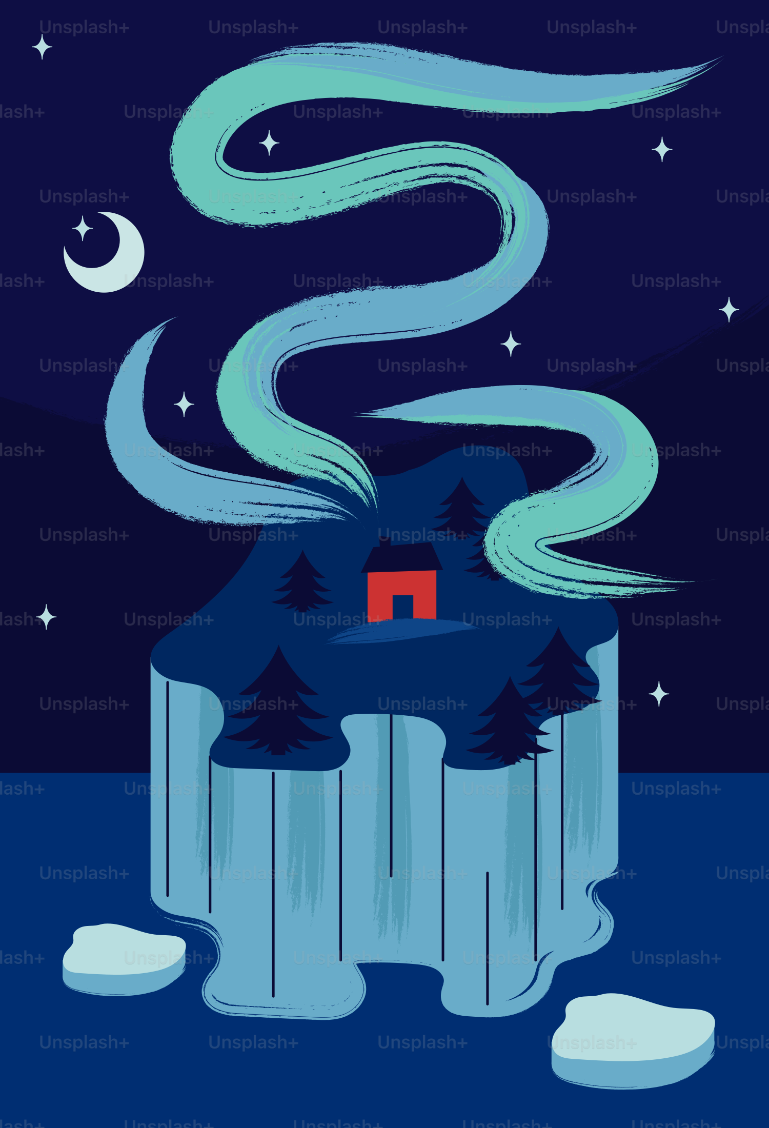 オーロラは島の上に小さな家がある。