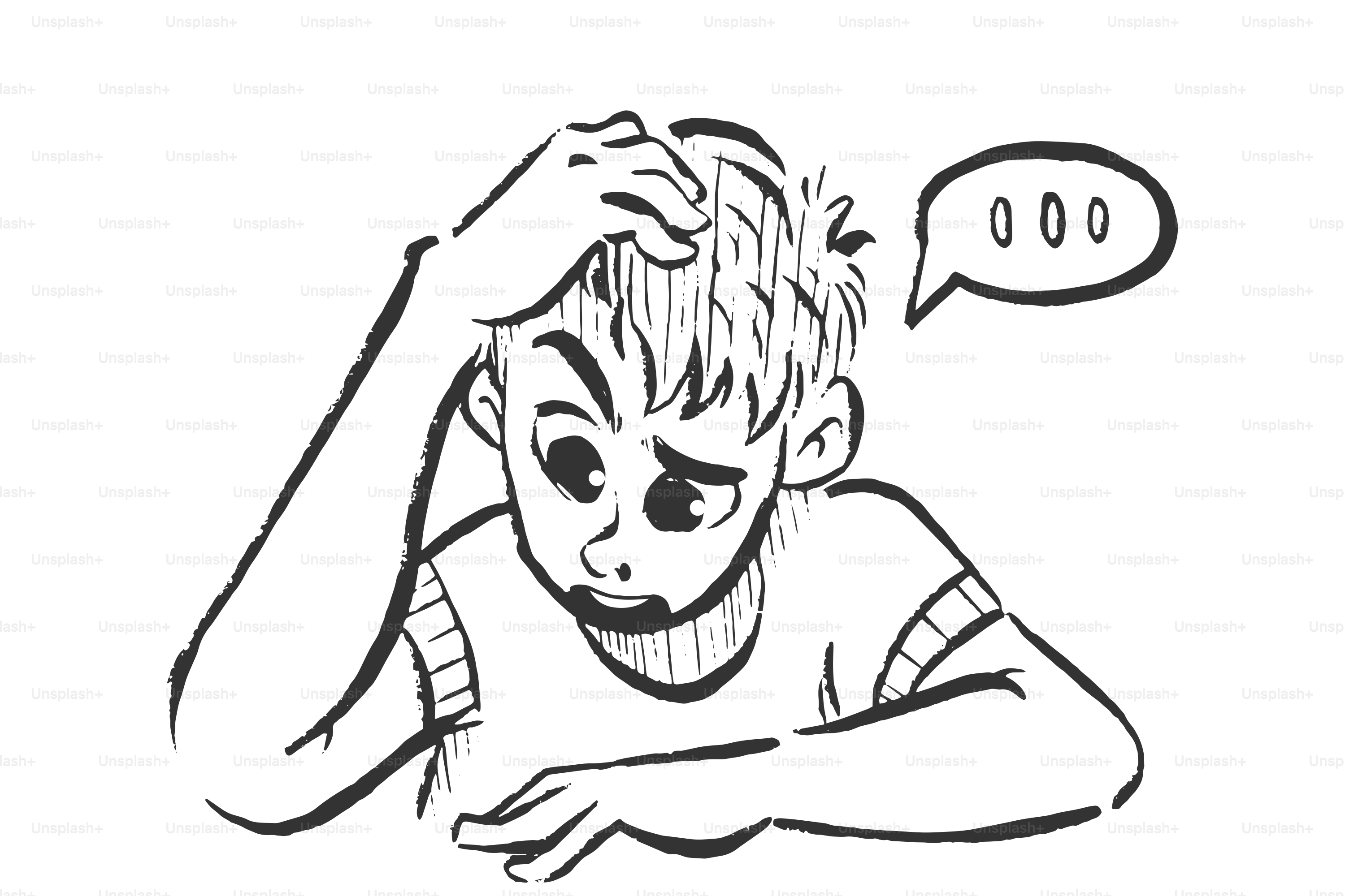 Young person scratching head with thought bubble