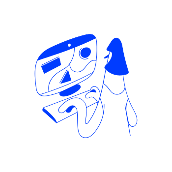 Blaue Linienzeichnung einer Person am Computer