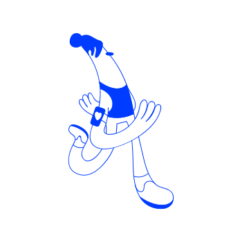 A cartoon character running with a blue shirt and watch.