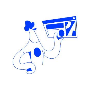 Abstract character holding a blue digital interface