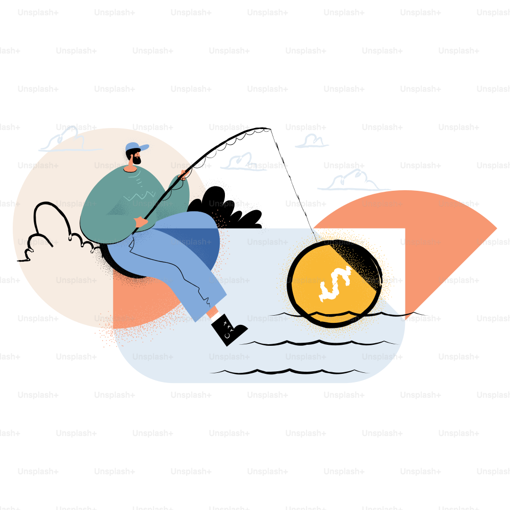 Man fishing for a coin with a dollar sign