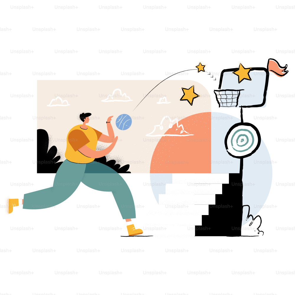 Man playing basketball with abstract background elements