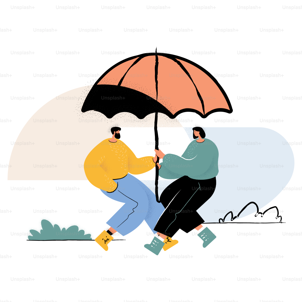 Two people sharing an umbrella for protection