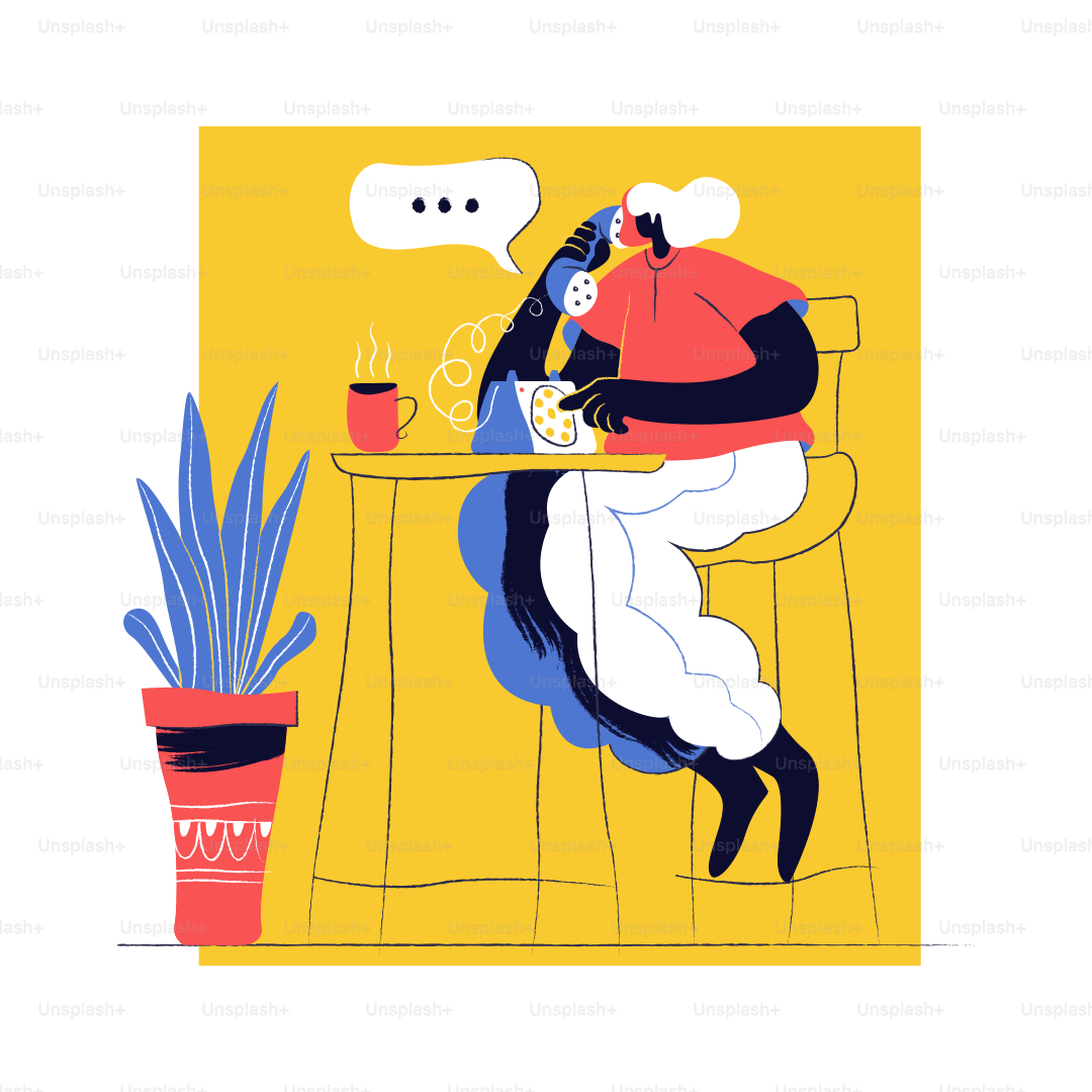 Woman talking on a vintage telephone at a desk.