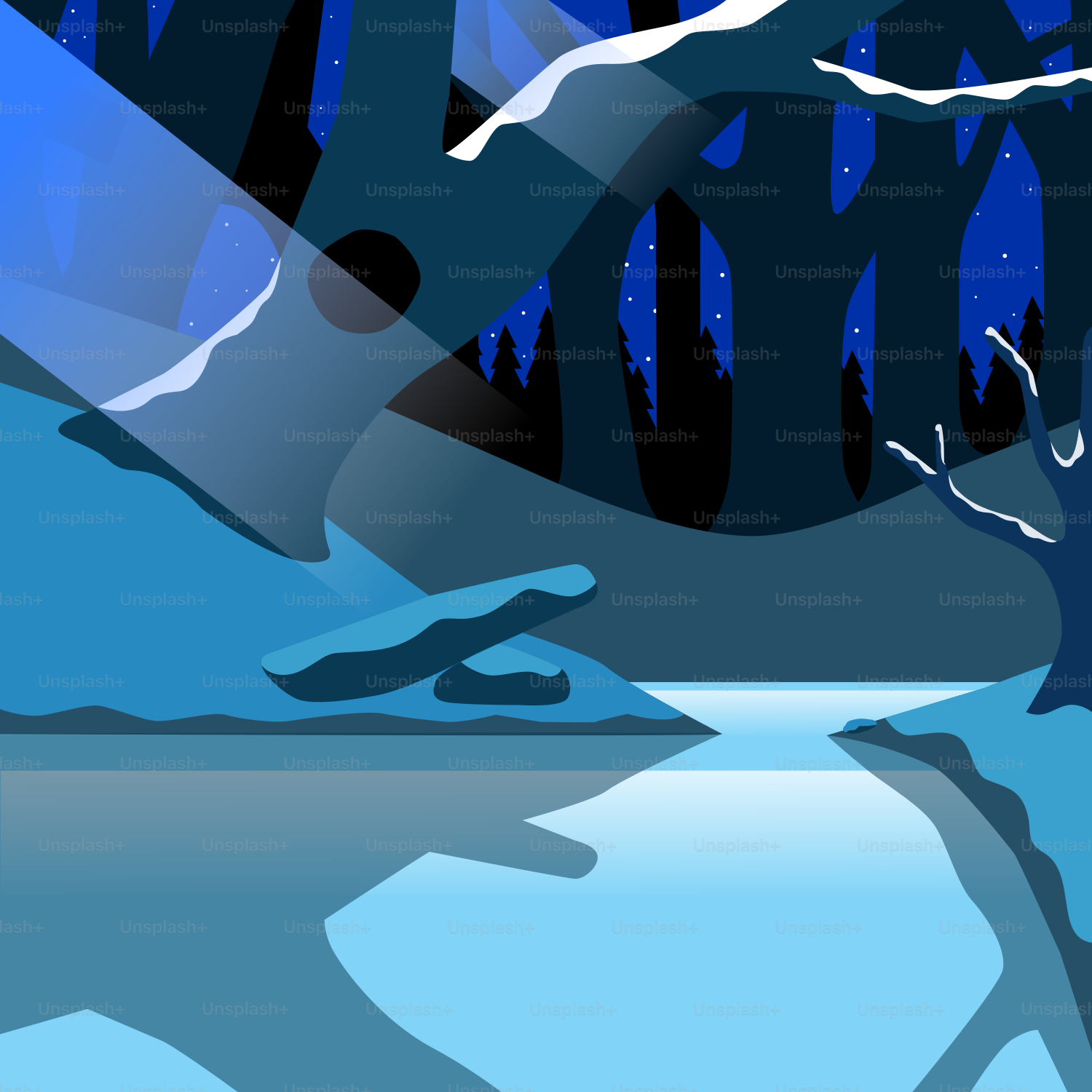 A serene, starry night over a calm body of water