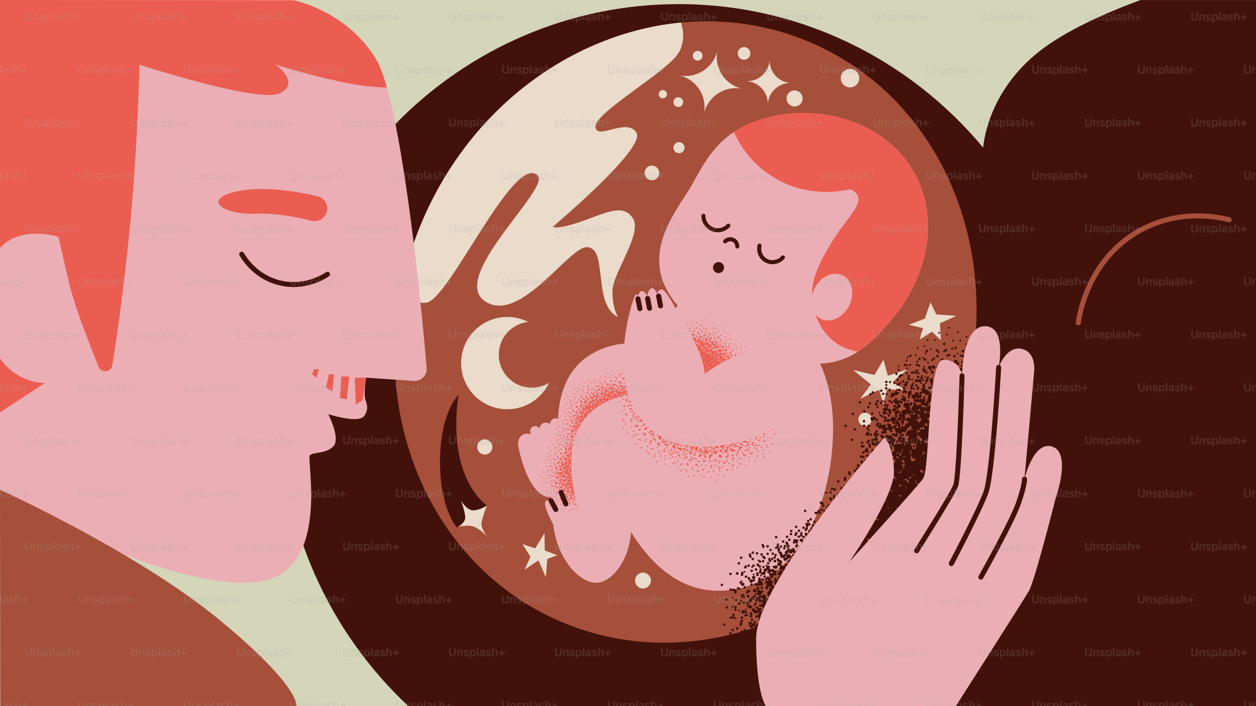 Father looking at baby in womb with stars