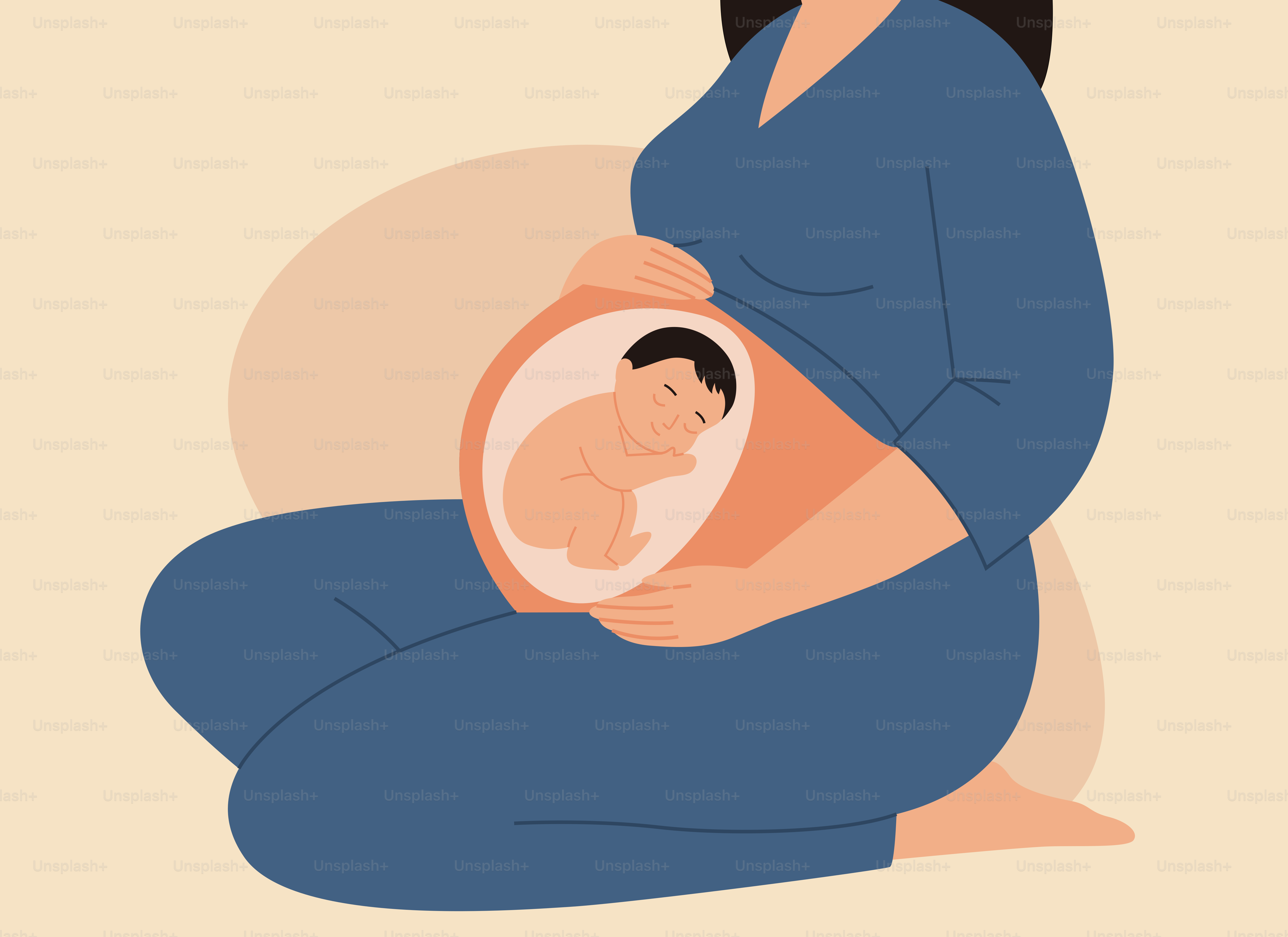 Pregnant woman holding her belly with baby inside.