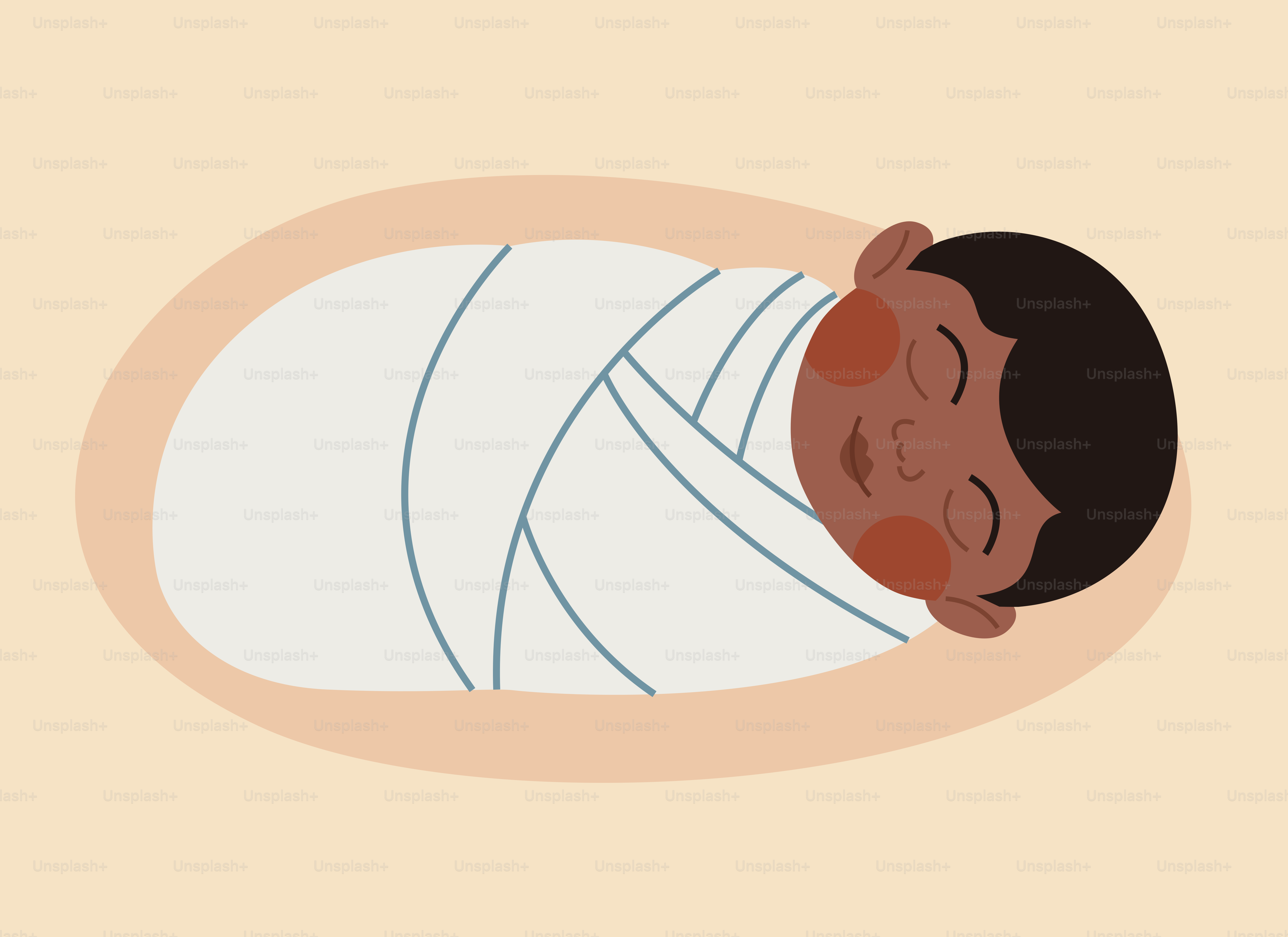 おくるみの中で穏やかに眠る新生児の赤ちゃん。
