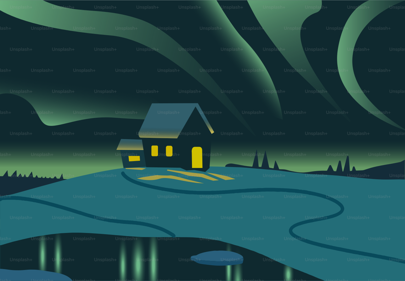 A house under the aurora borealis at night