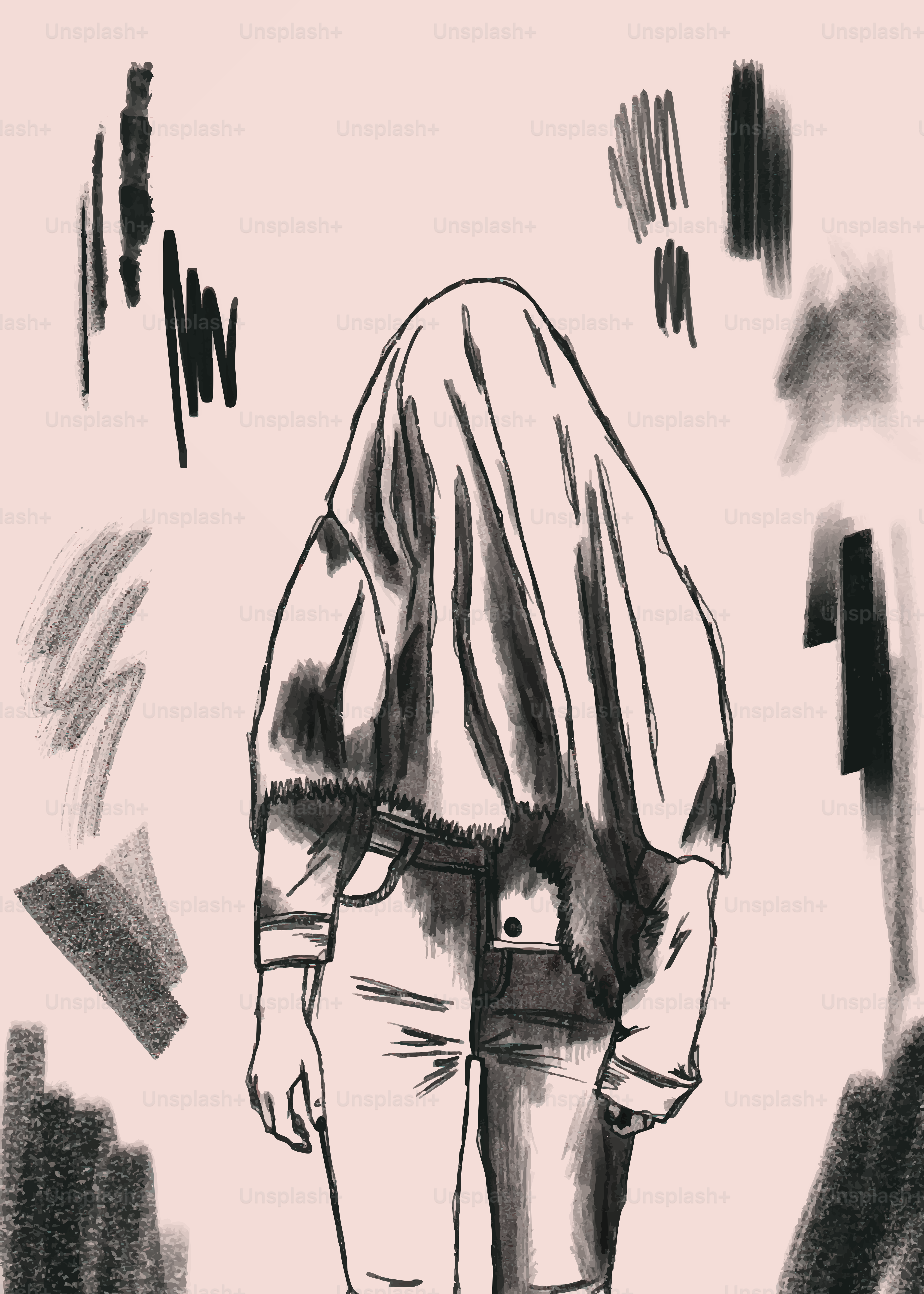 Person covered with cloth, sketch art style