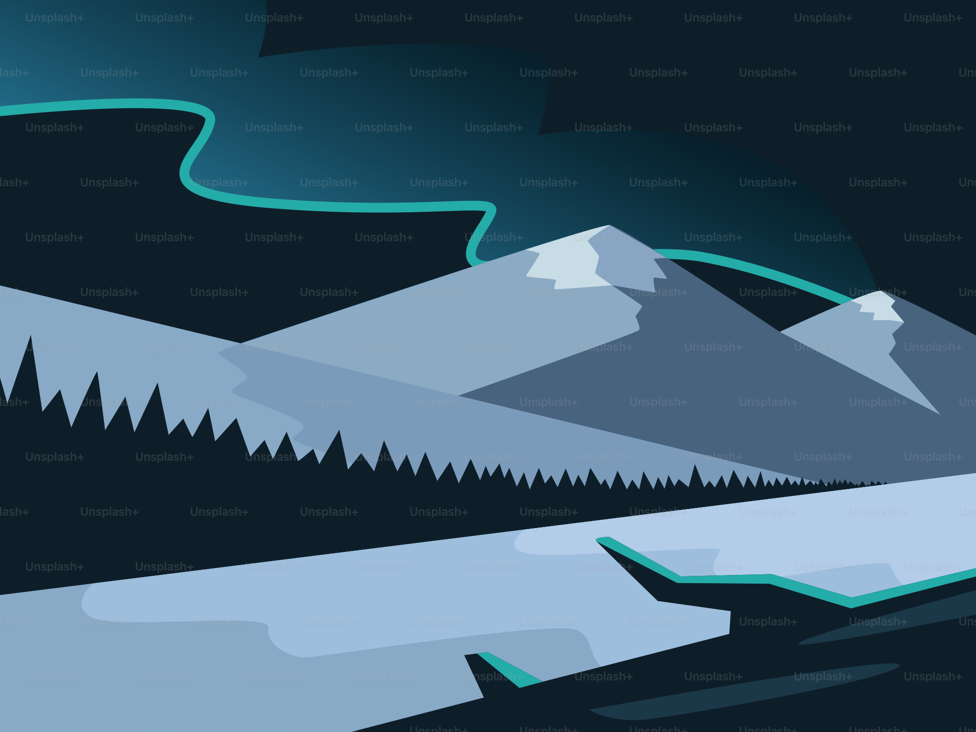 Schneebedeckte Berge unter Aurora borealis in der Nacht