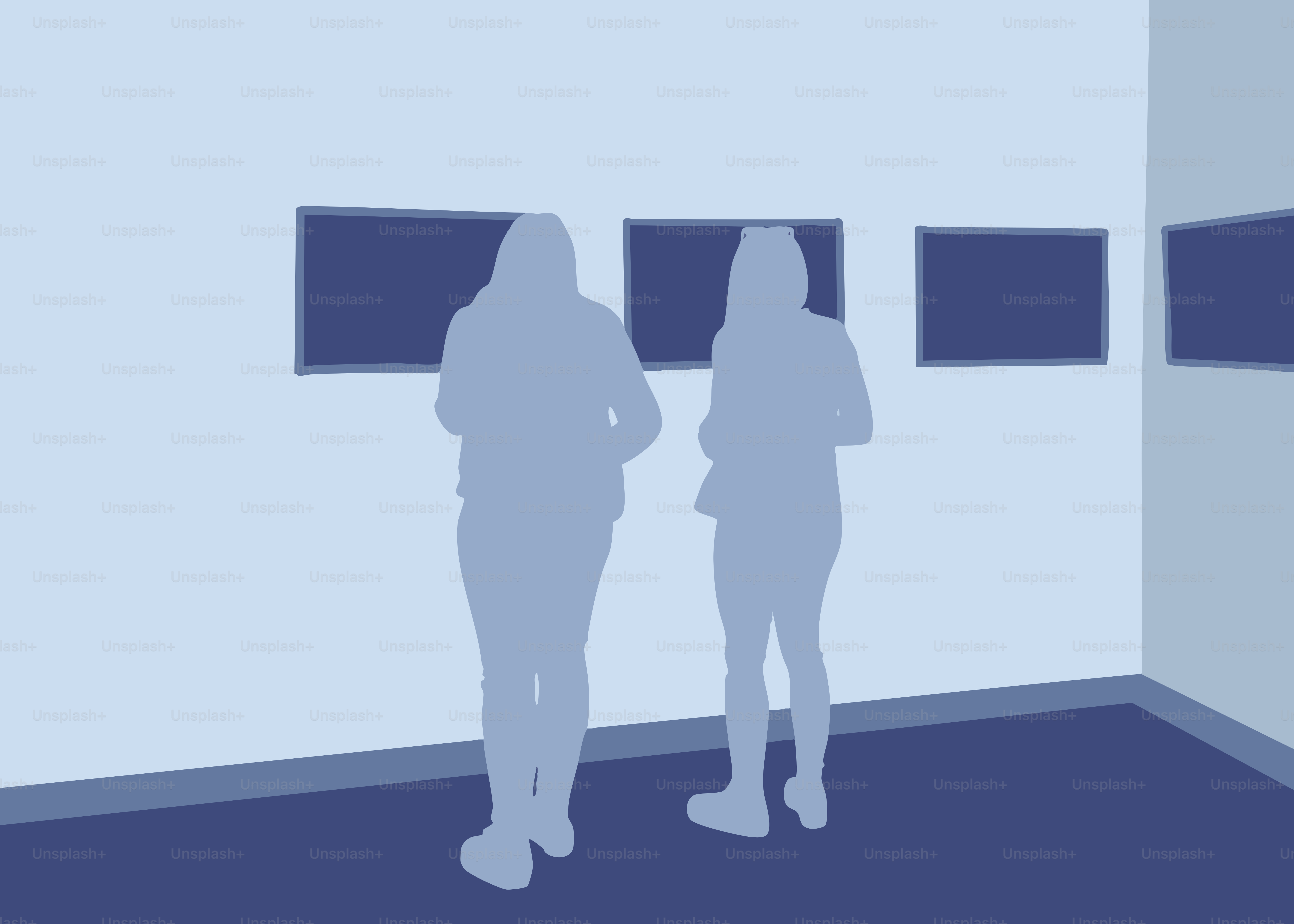Due persone che guardano un'arte appesa a un muro